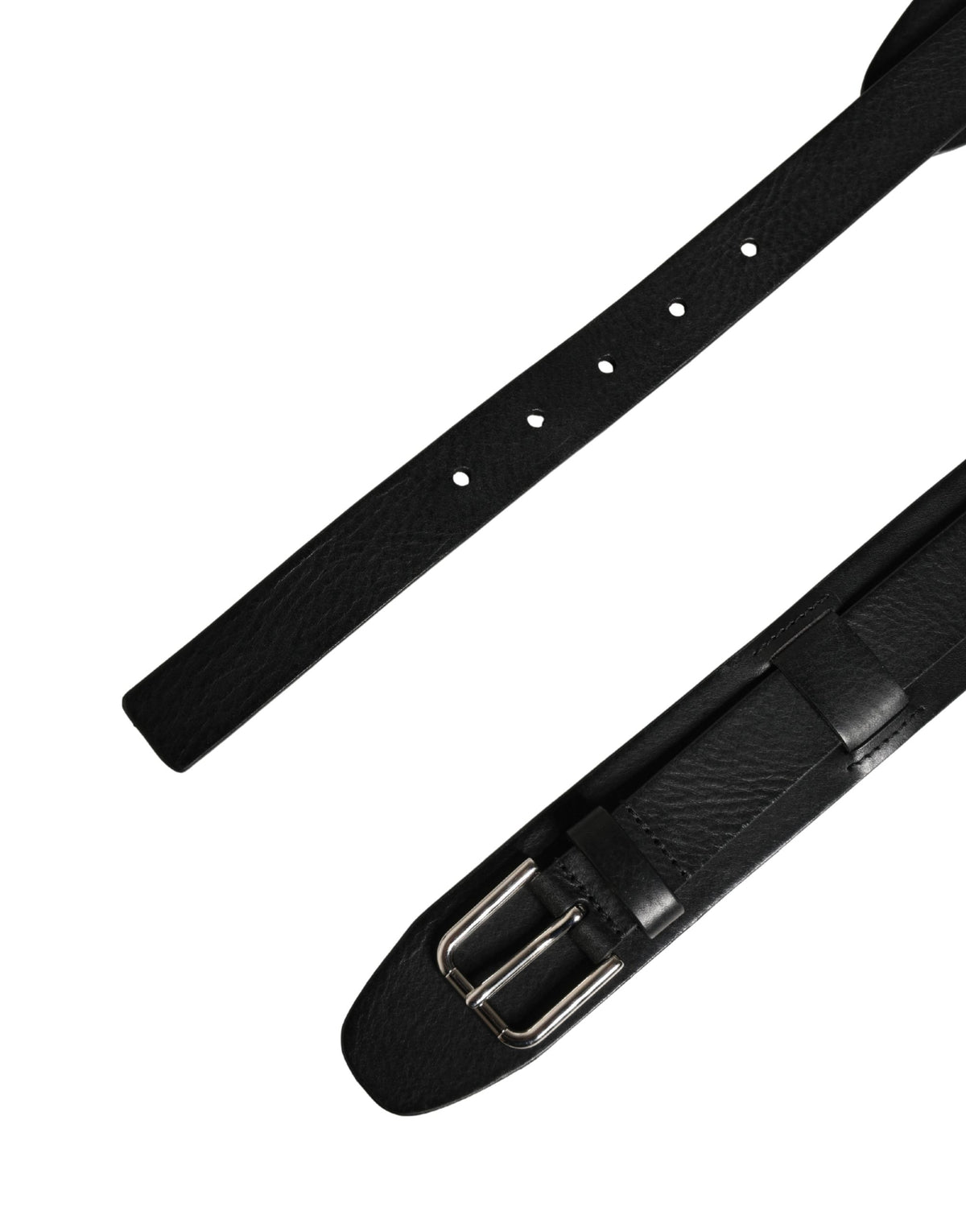 New Dolce & Gabbana Men Black Classic Leather Metal Buckle Belt