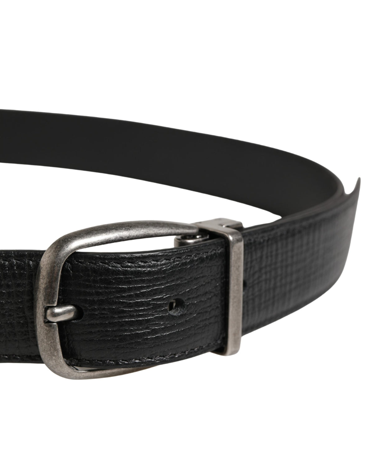 New Dolce & Gabbana Men Black Classic Leather Metal Buckle Belt