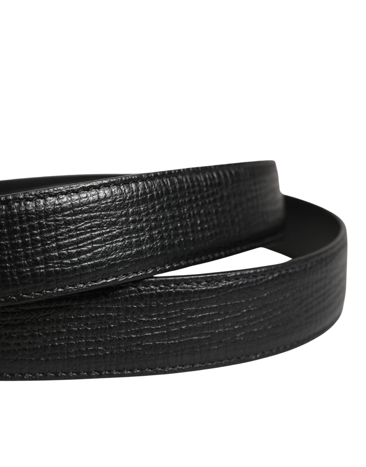 New Dolce & Gabbana Men Black Classic Leather Metal Buckle Belt
