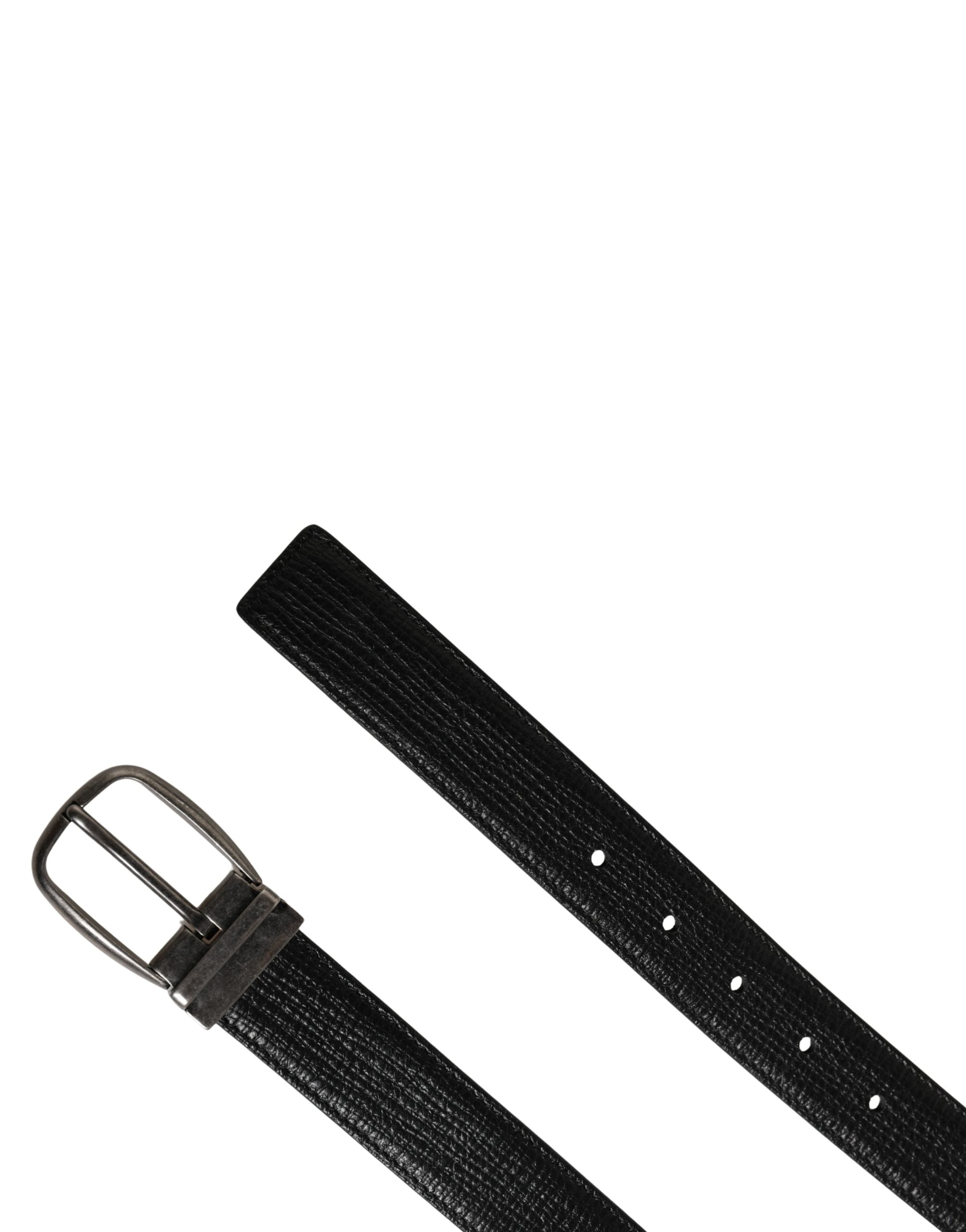 New Dolce & Gabbana Men Black Classic Leather Metal Buckle Belt