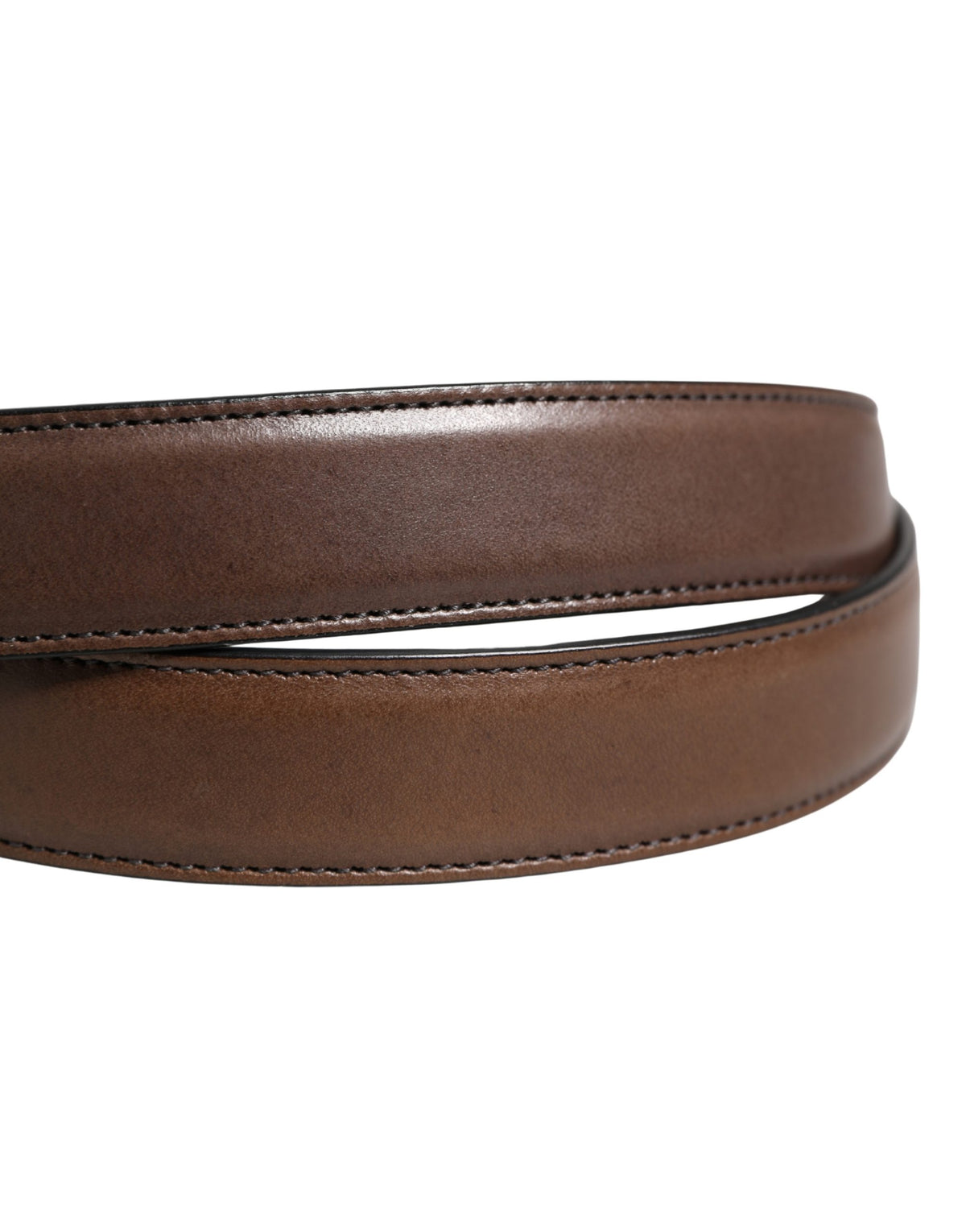 New Dolce & Gabbana Men Brown Classic Leather Metal Buckle Belt