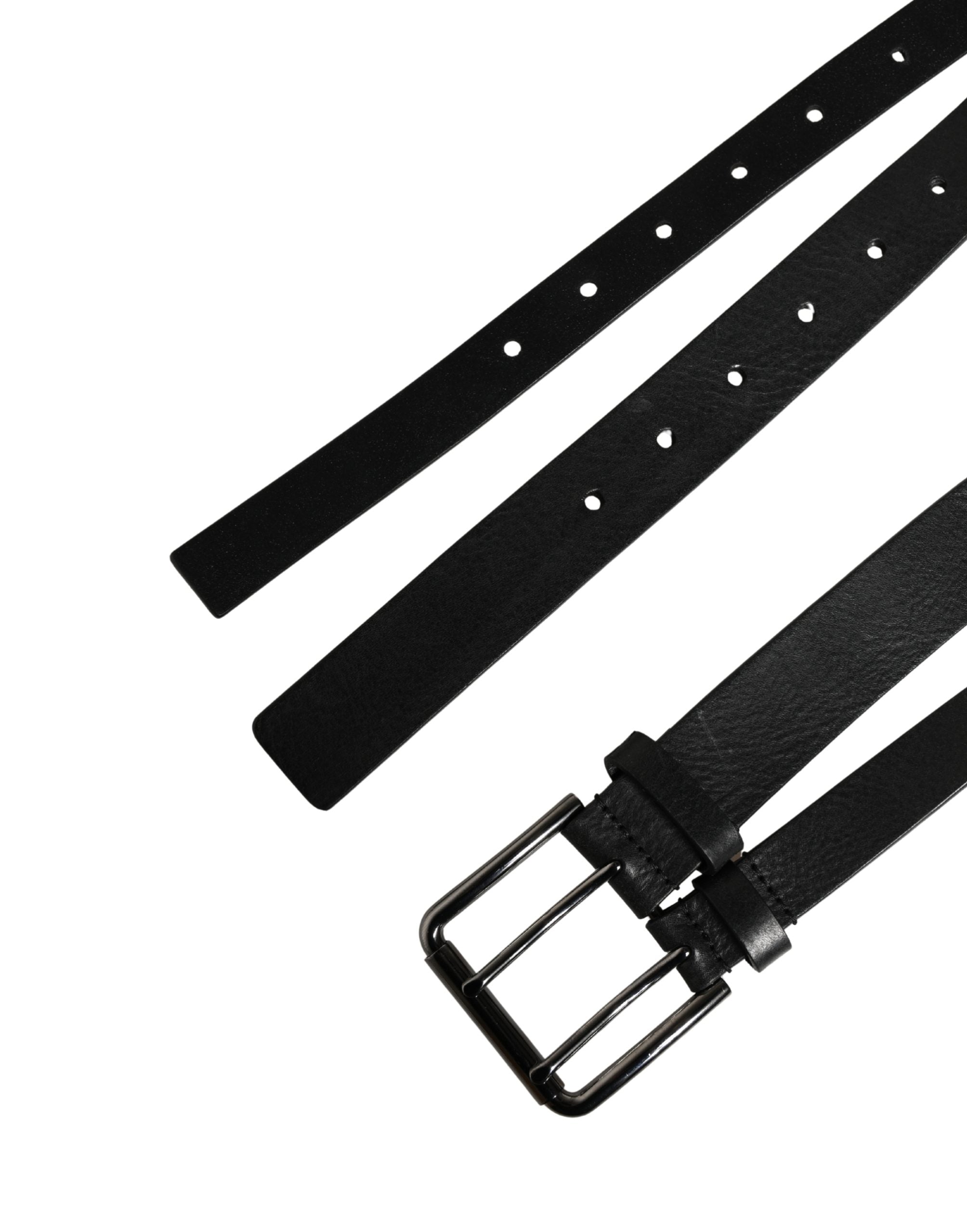 Pre-Owned Dolce & Gabbana Black Double Strap Leather Silver Buckle Belt