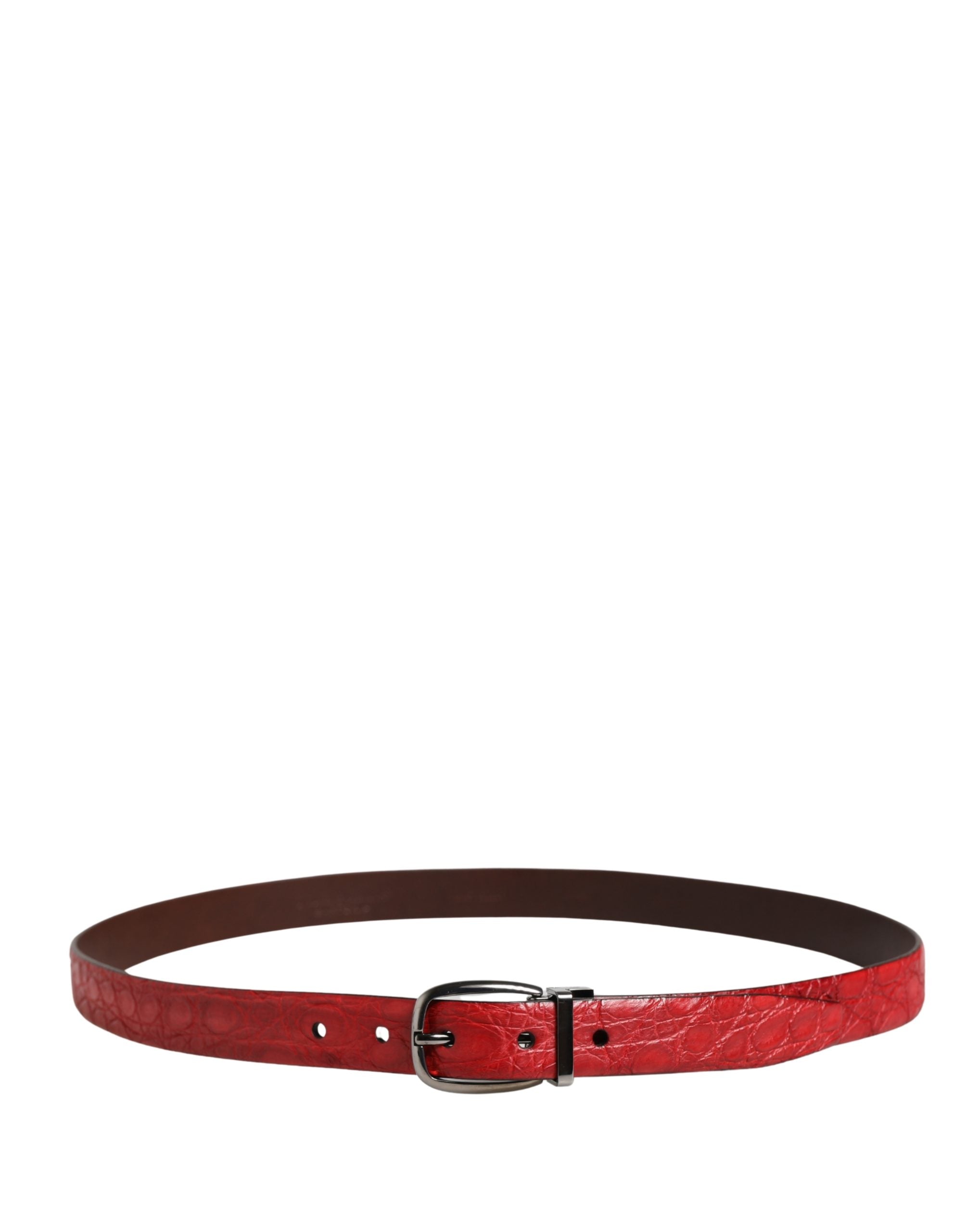 Pre-Owned Dolce & Gabbana Men Red Exotic Leather Metal Buckle Belt