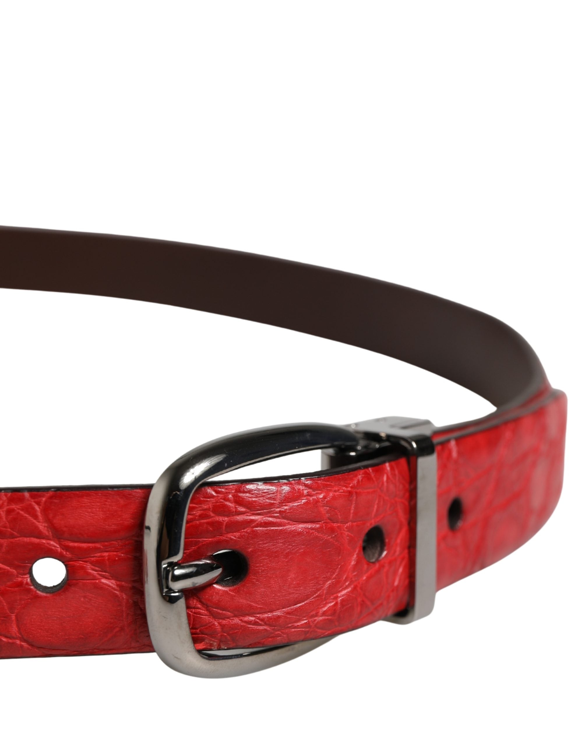 Pre-Owned Dolce & Gabbana Men Red Exotic Leather Metal Buckle Belt