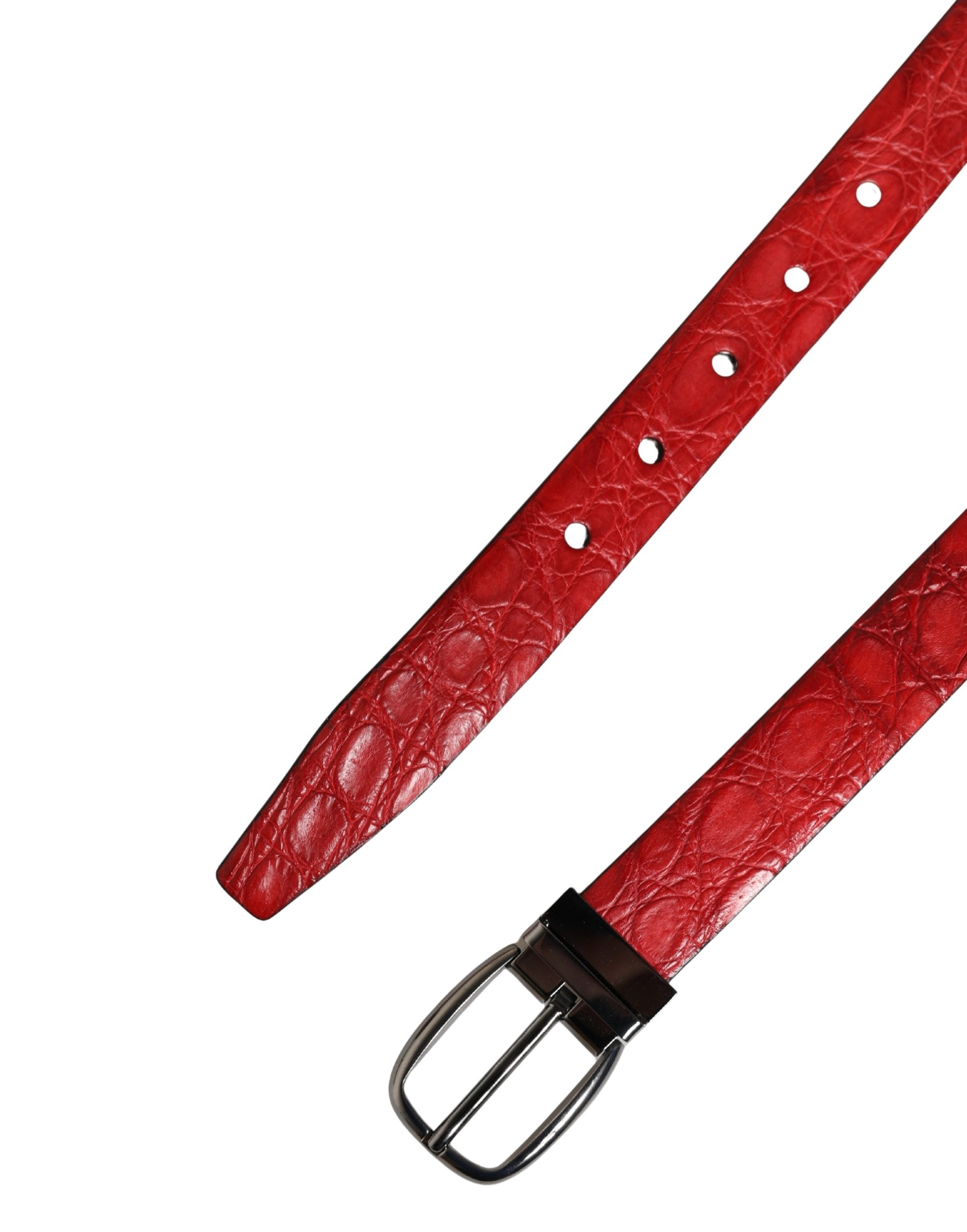 Pre-Owned Dolce & Gabbana Men Red Exotic Leather Metal Buckle Belt
