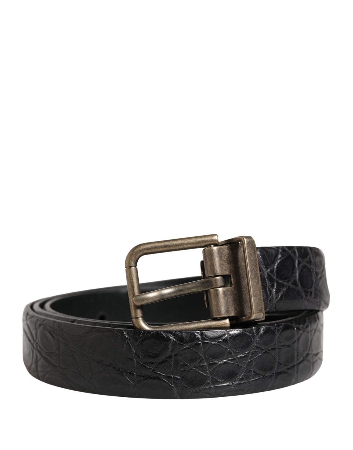 Dolce & Gabbana Men Black Exotic Leather Metal Buckle Belt