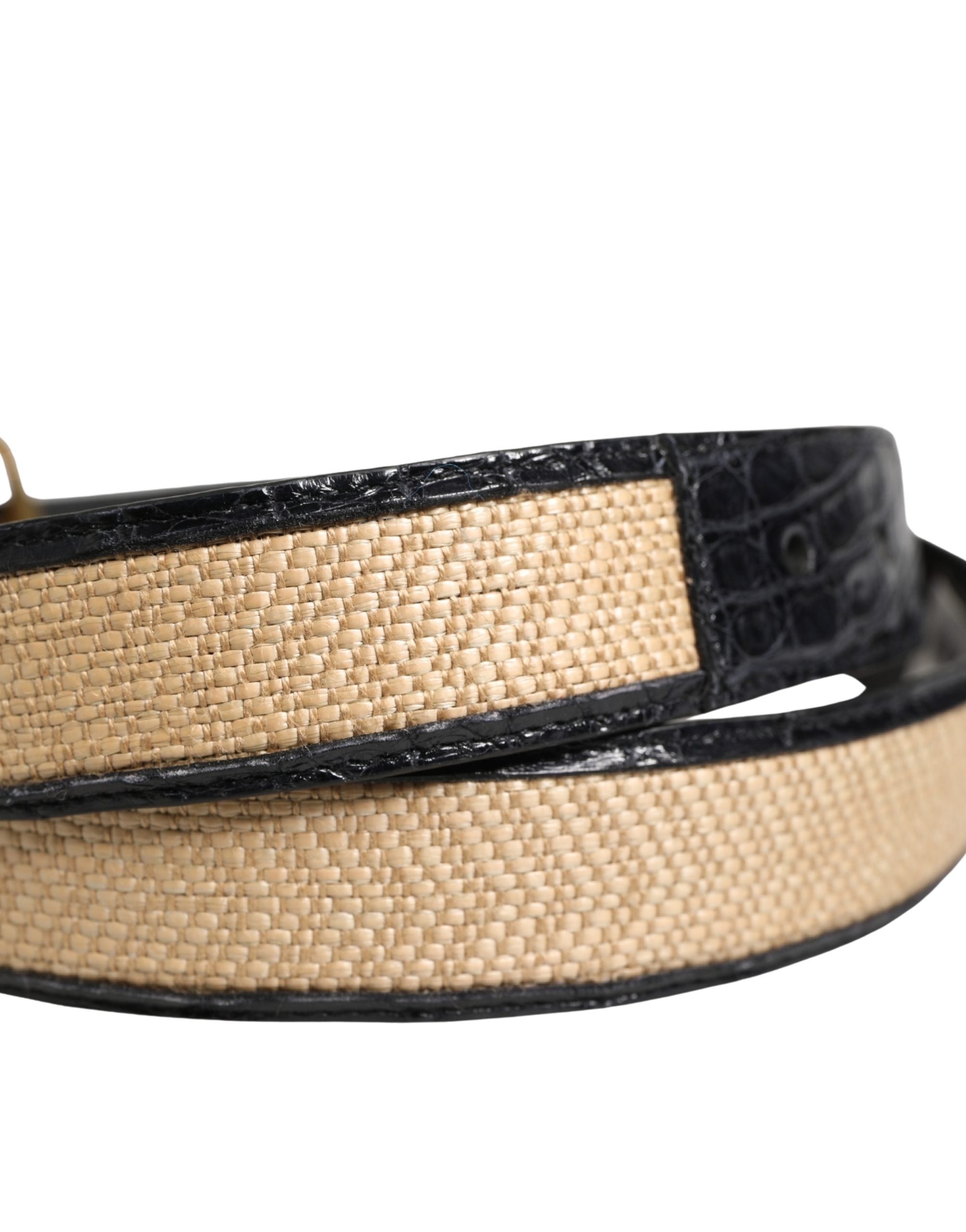 New Dolce & Gabbana Men Beige Braided Leather Metal Buckle Belt