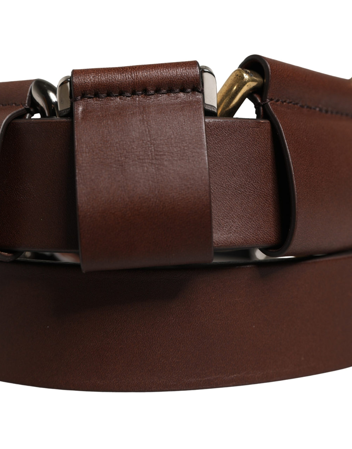 Pre-Owned Dolce & Gabbana Men Brown Classic Leather Metal Buckle Belt - Very Good