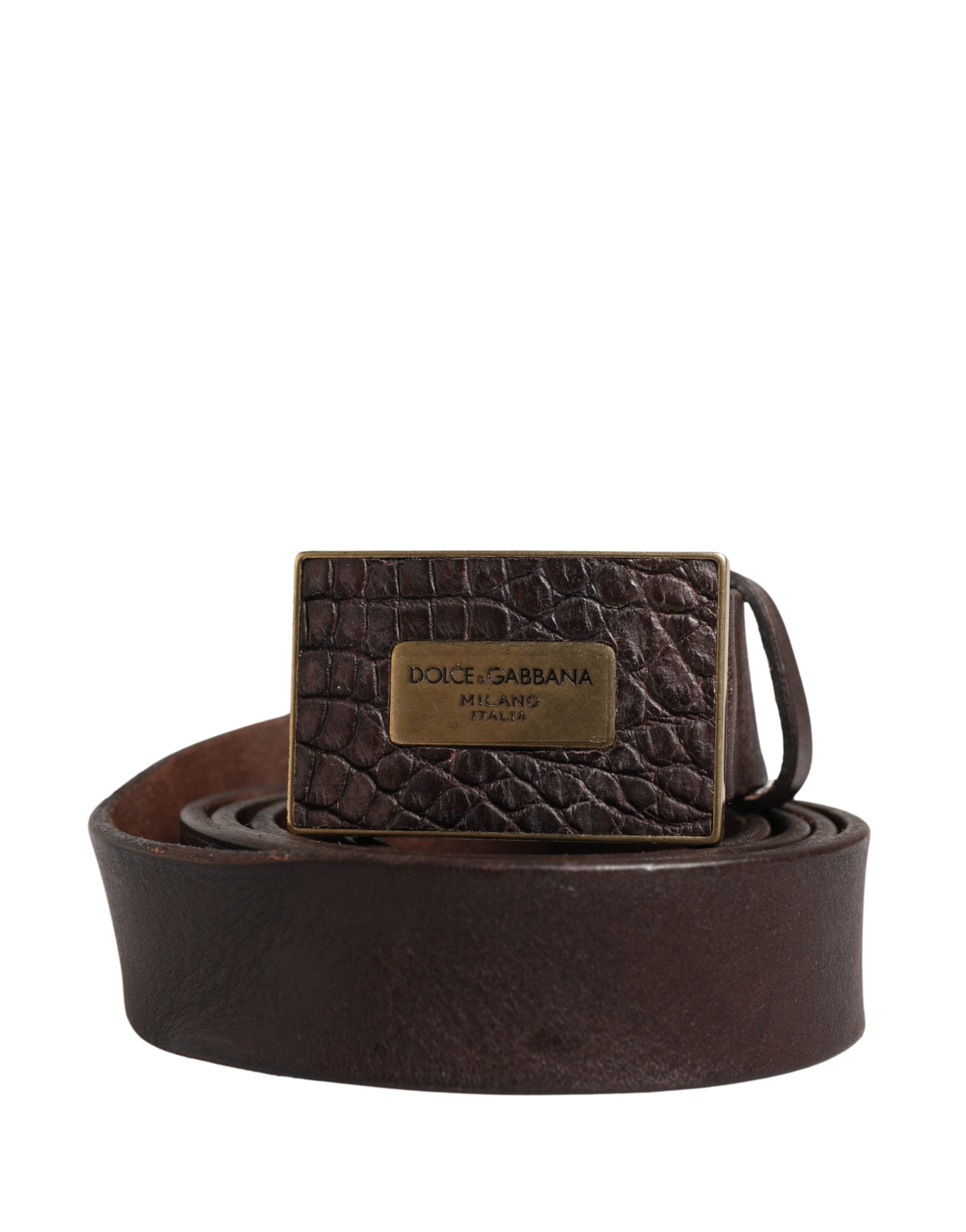 Dolce & Gabbana Men Brown Calf Leather Logo Metal Buckle Belt