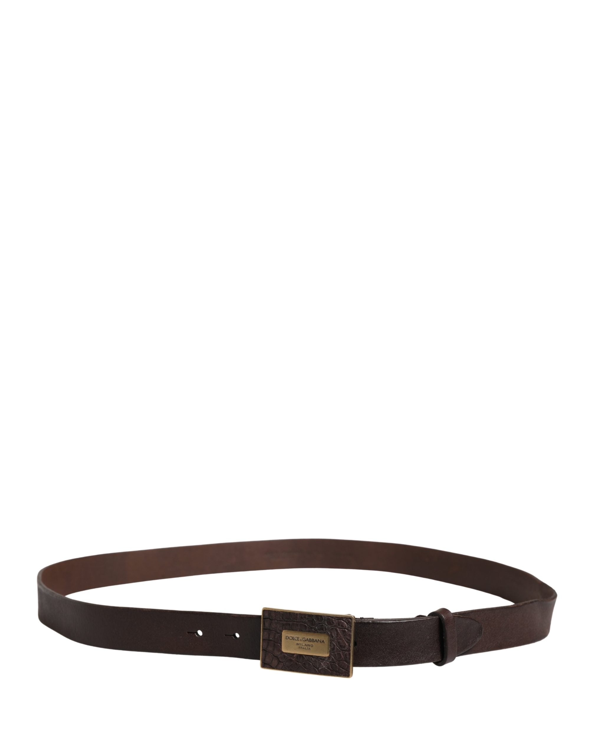 Dolce & Gabbana Men Brown Calf Leather Logo Metal Buckle Belt