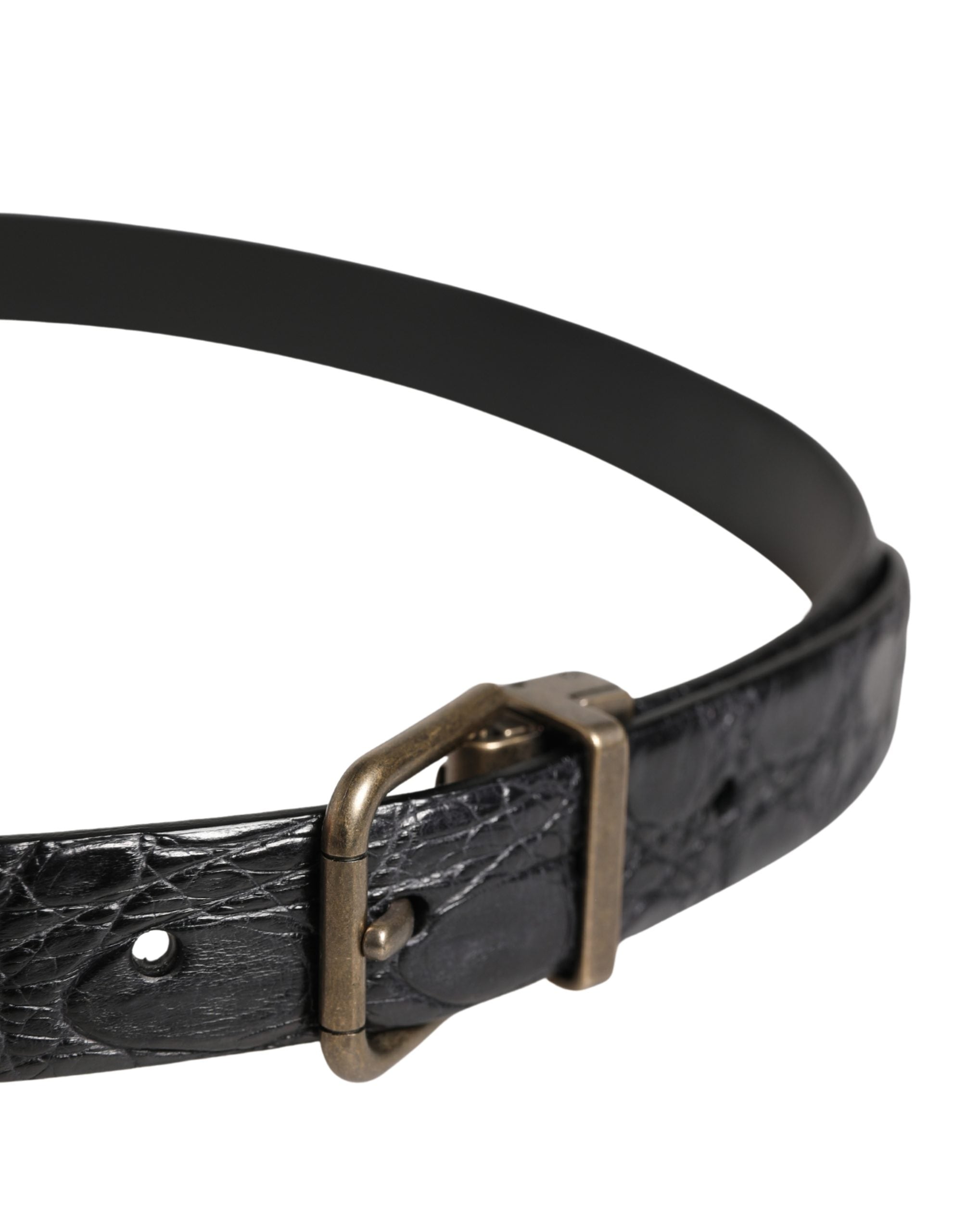 Pre-Owned Dolce & Gabbana Men Black Exotic Leather Metal Buckle Belt