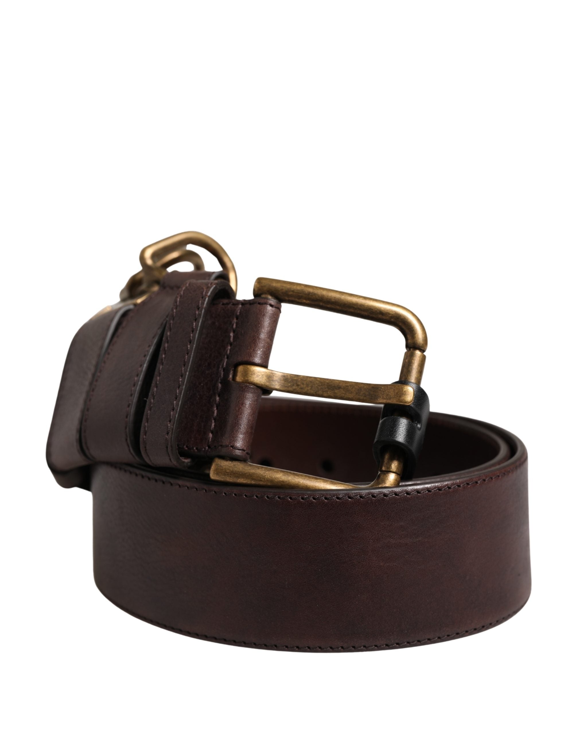 Dolce & Gabbana Men Brown Calfskin Leather Metal Buckle Belt