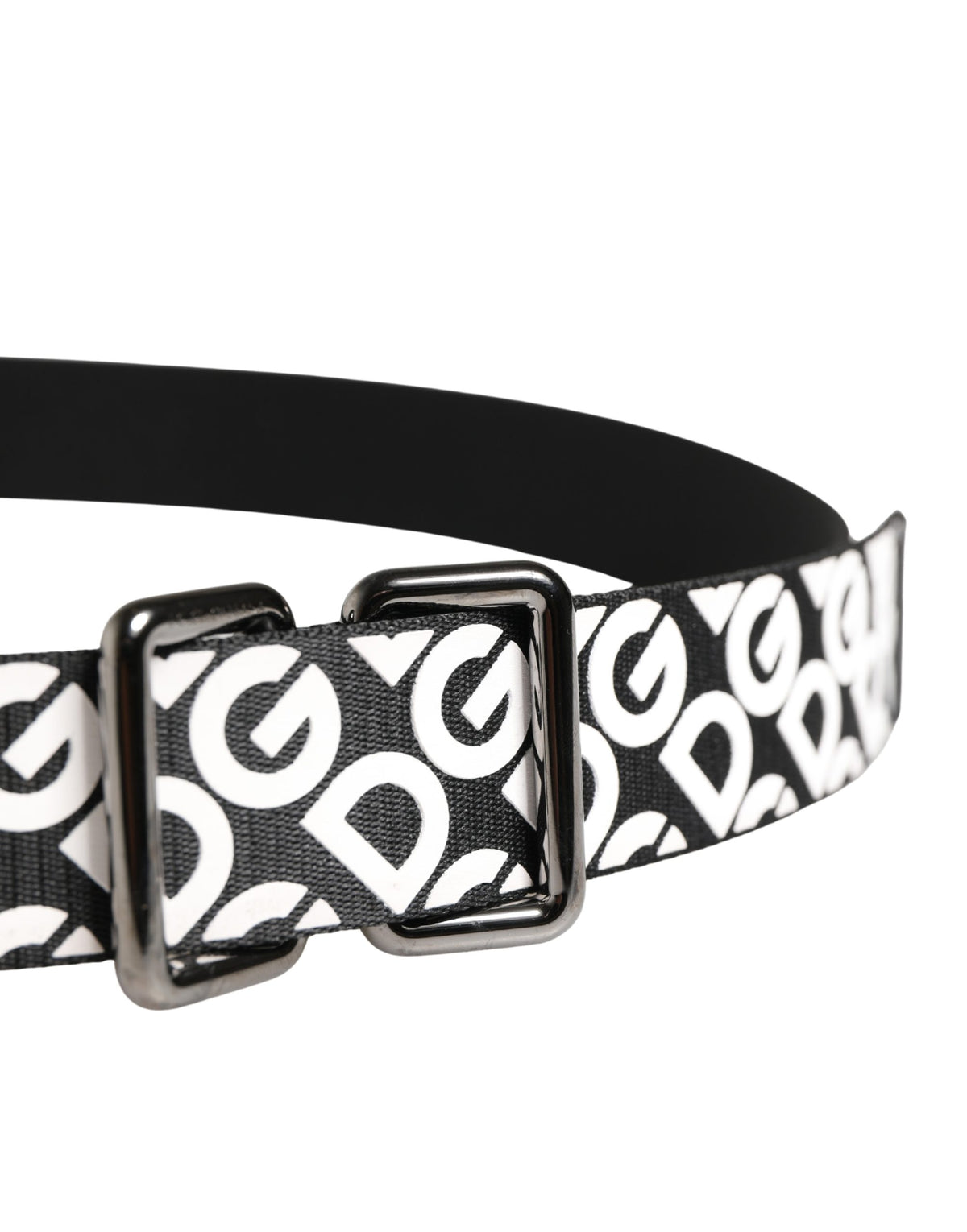 New Dolce & Gabbana White Black Logo Leather Metal Buckle Belt