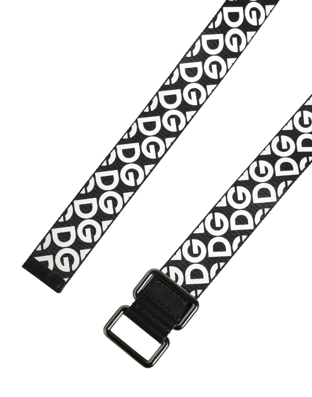 New Dolce & Gabbana White Black Logo Leather Metal Buckle Belt