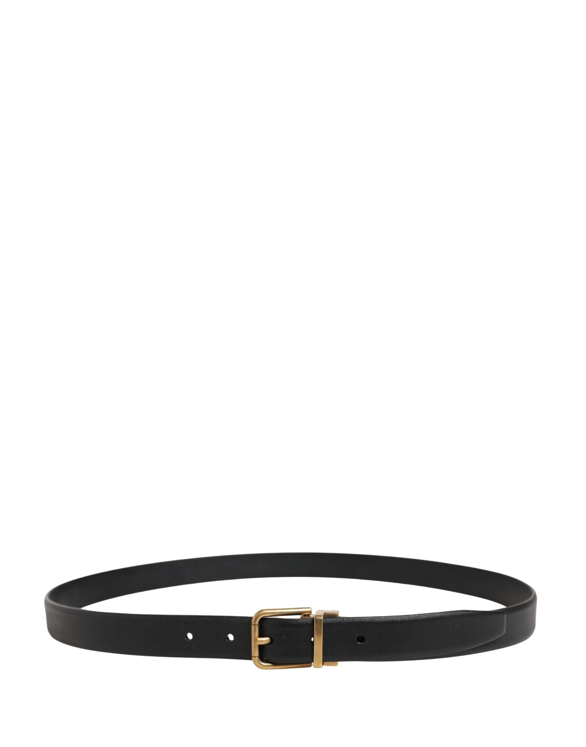 New Dolce & Gabbana Men Black Classic Leather Metal Buckle Belt