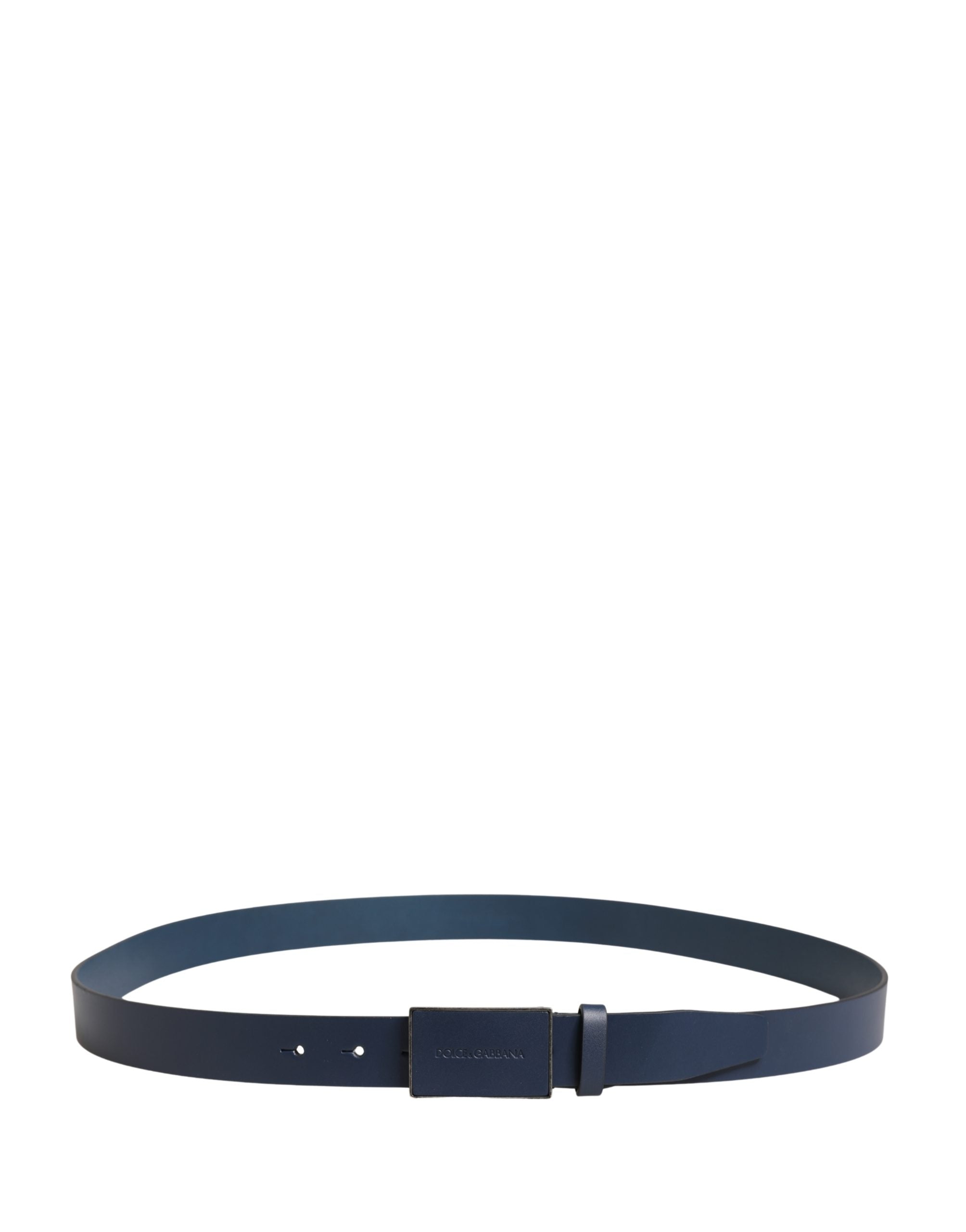Pre-Owned Dolce & Gabbana Men Blue Calf Leather Logo Metal Buckle Belt