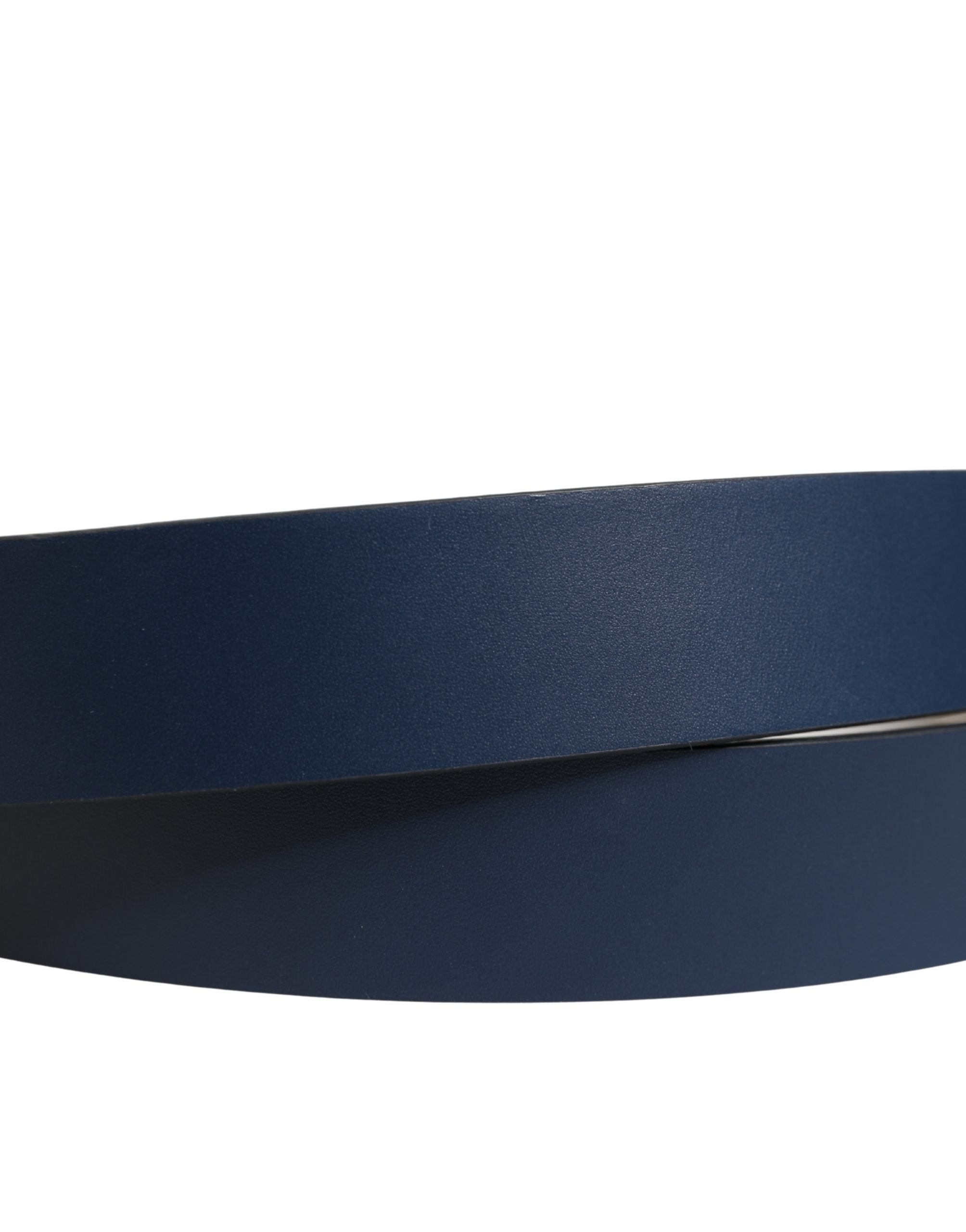 Pre-Owned Dolce & Gabbana Men Blue Calf Leather Logo Metal Buckle Belt