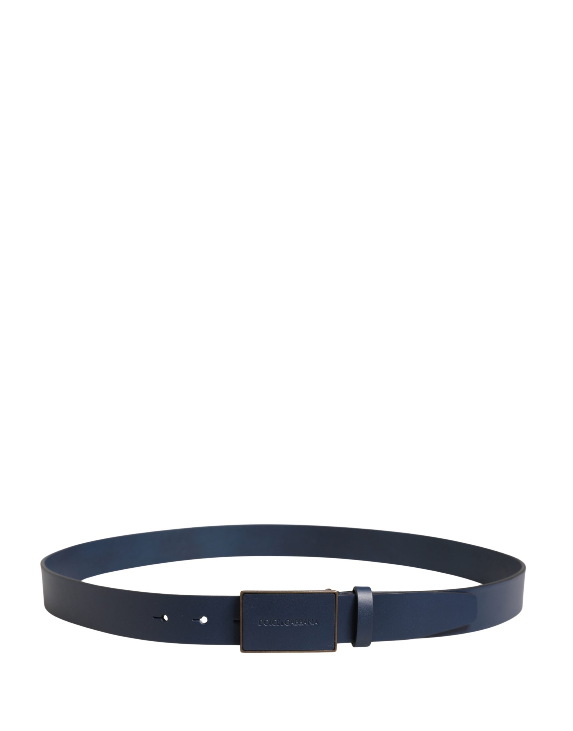 Pre-Owned Dolce & Gabbana Men Blue Calf Leather Logo Metal Buckle Belt
