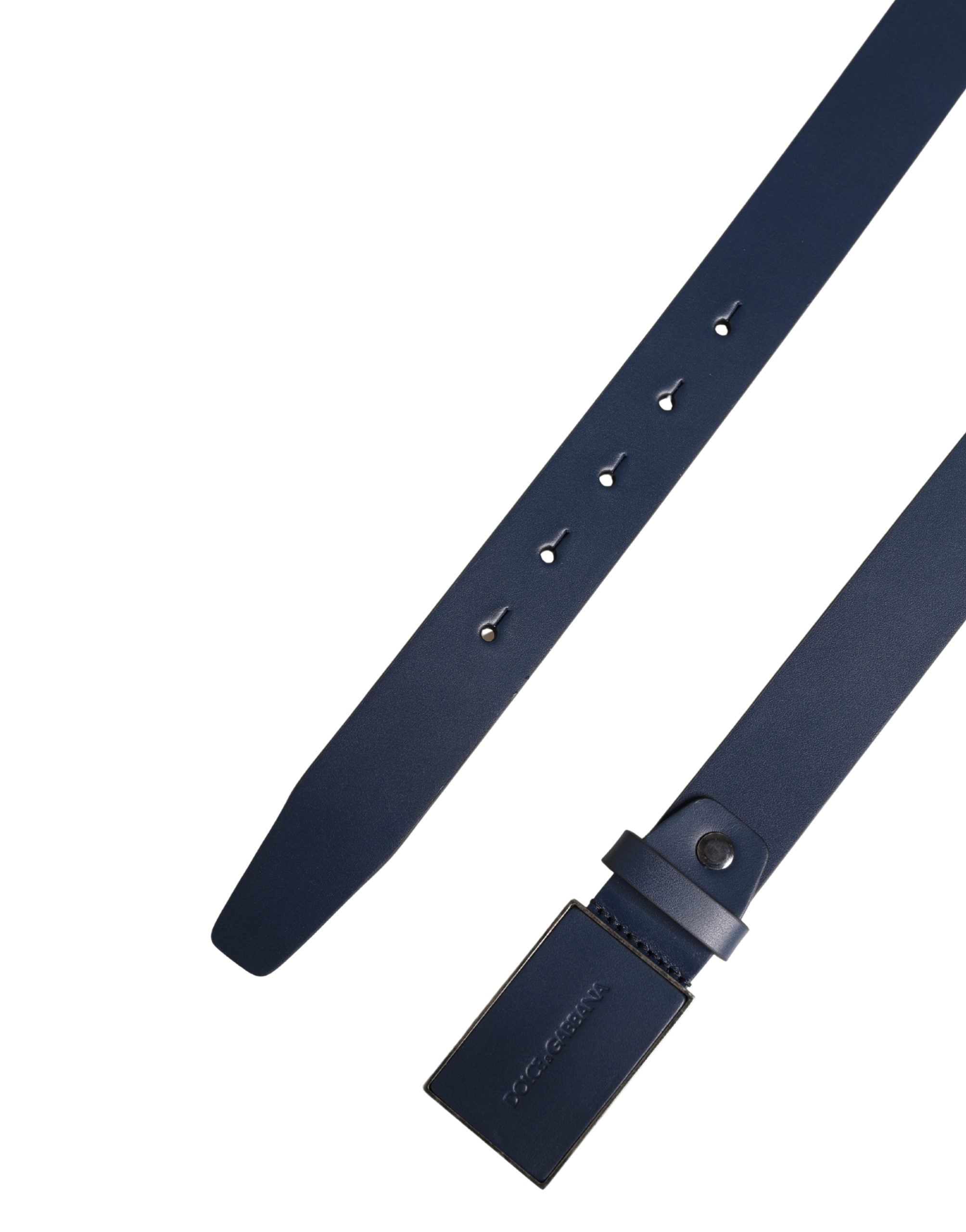 Pre-Owned Dolce & Gabbana Men Blue Calf Leather Logo Metal Buckle Belt