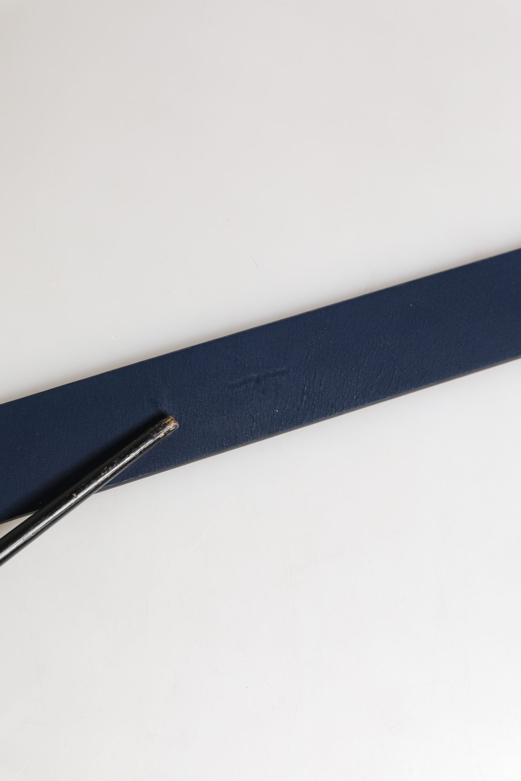 Pre-Owned Dolce & Gabbana Men Blue Calf Leather Logo Metal Buckle Belt