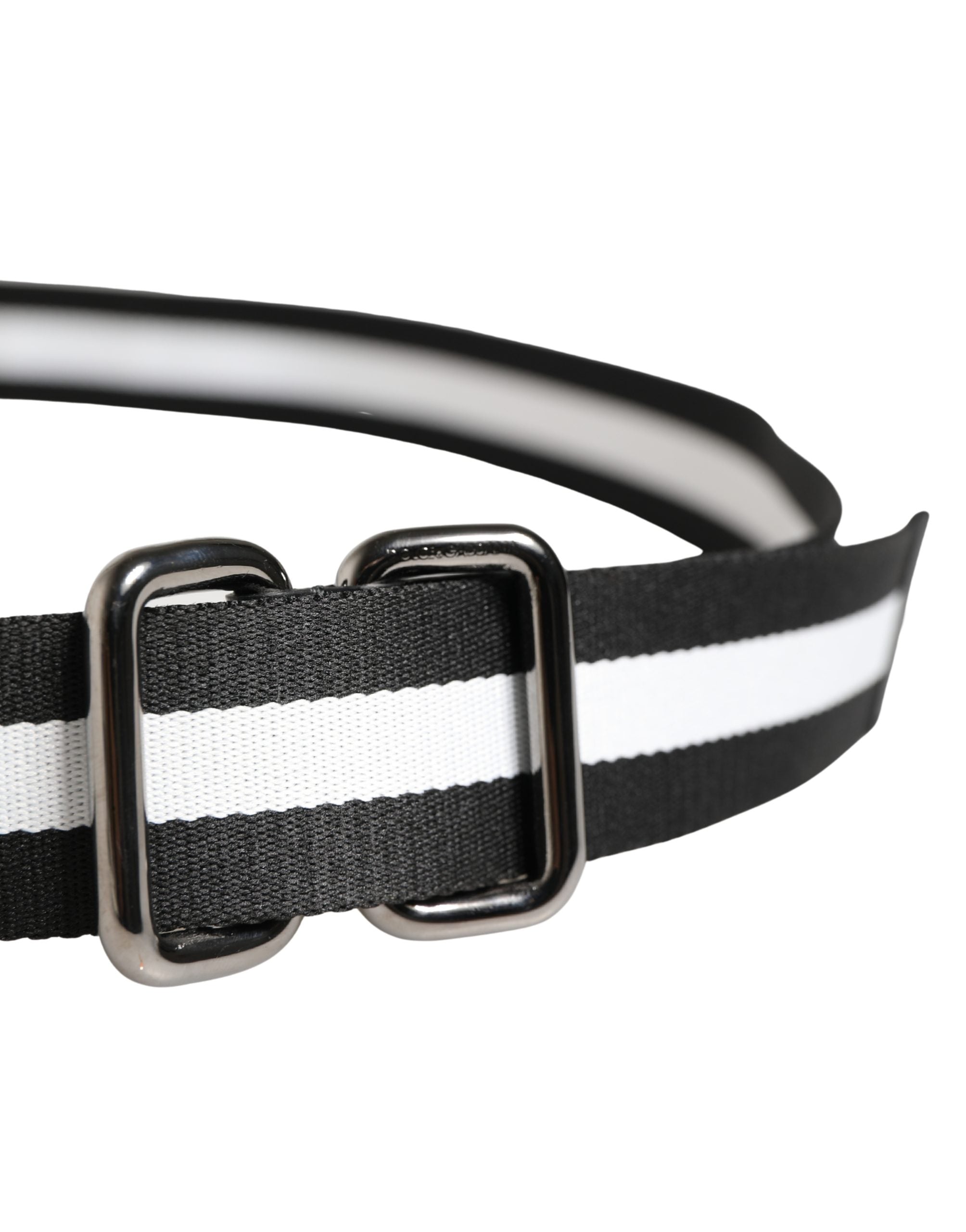 Pre-Owned Dolce & Gabbana Men Black White Nylon Logo Metal Buckle Belt