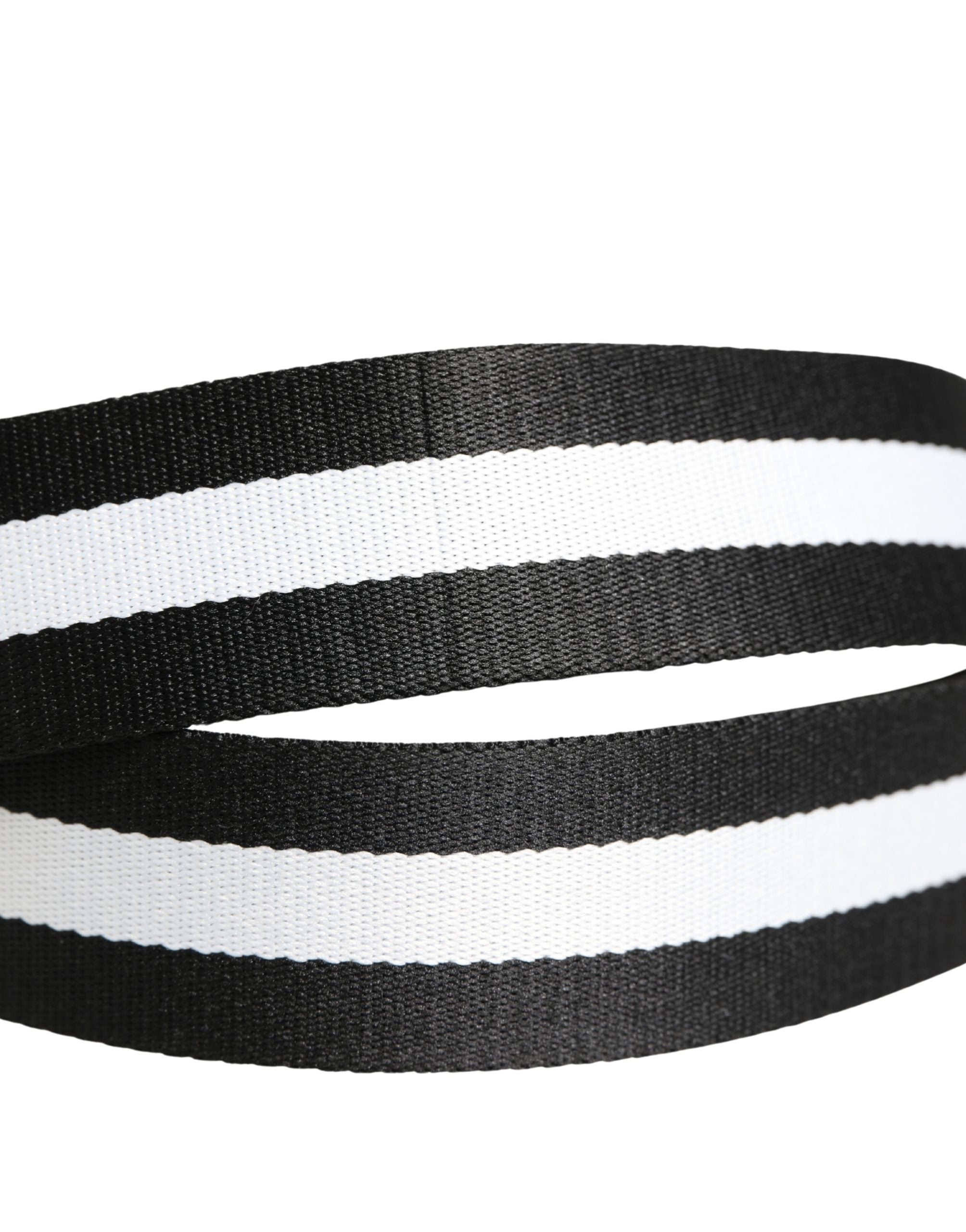 Pre-Owned Dolce & Gabbana Men Black White Nylon Logo Metal Buckle Belt