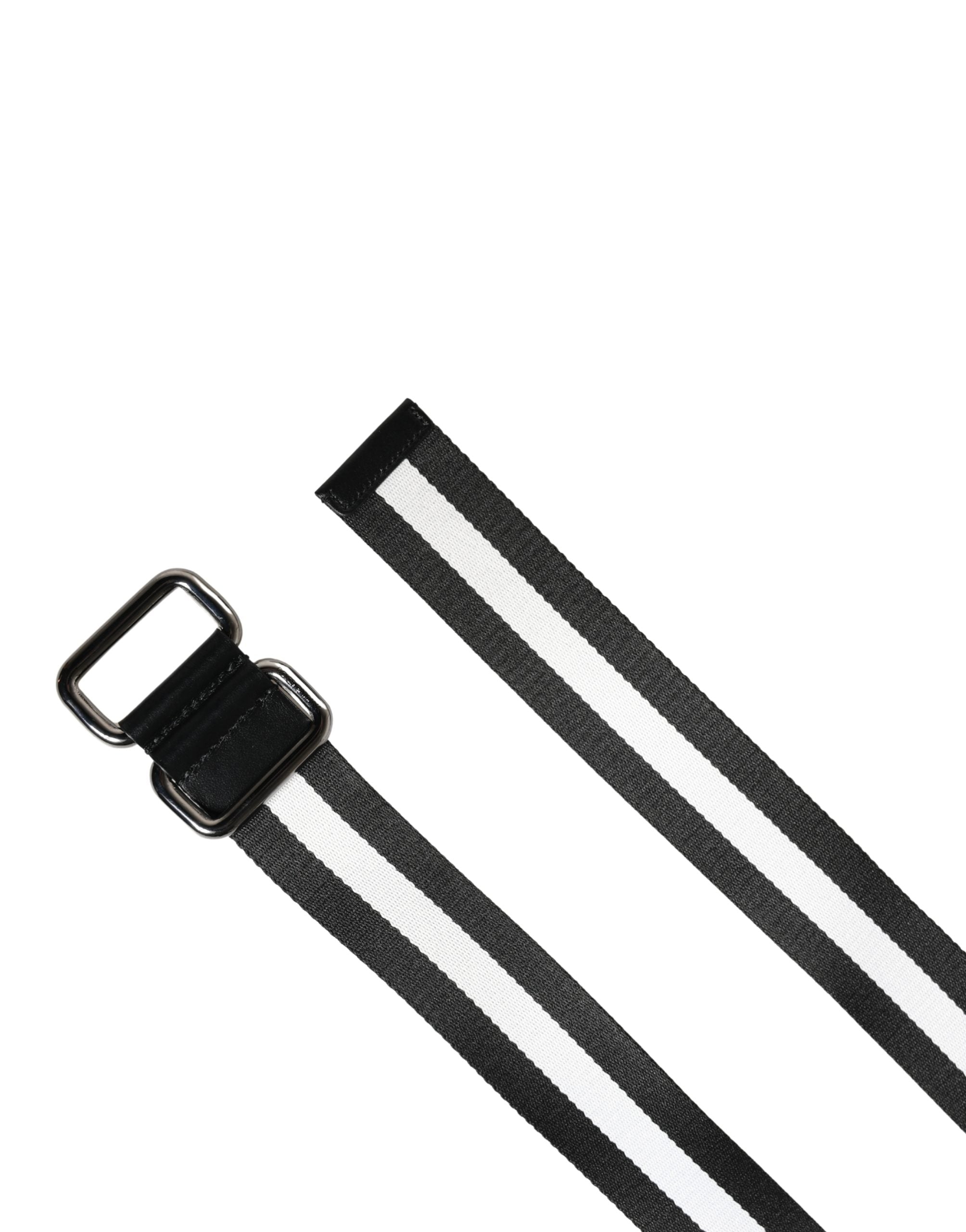 Pre-Owned Dolce & Gabbana Men Black White Nylon Logo Metal Buckle Belt