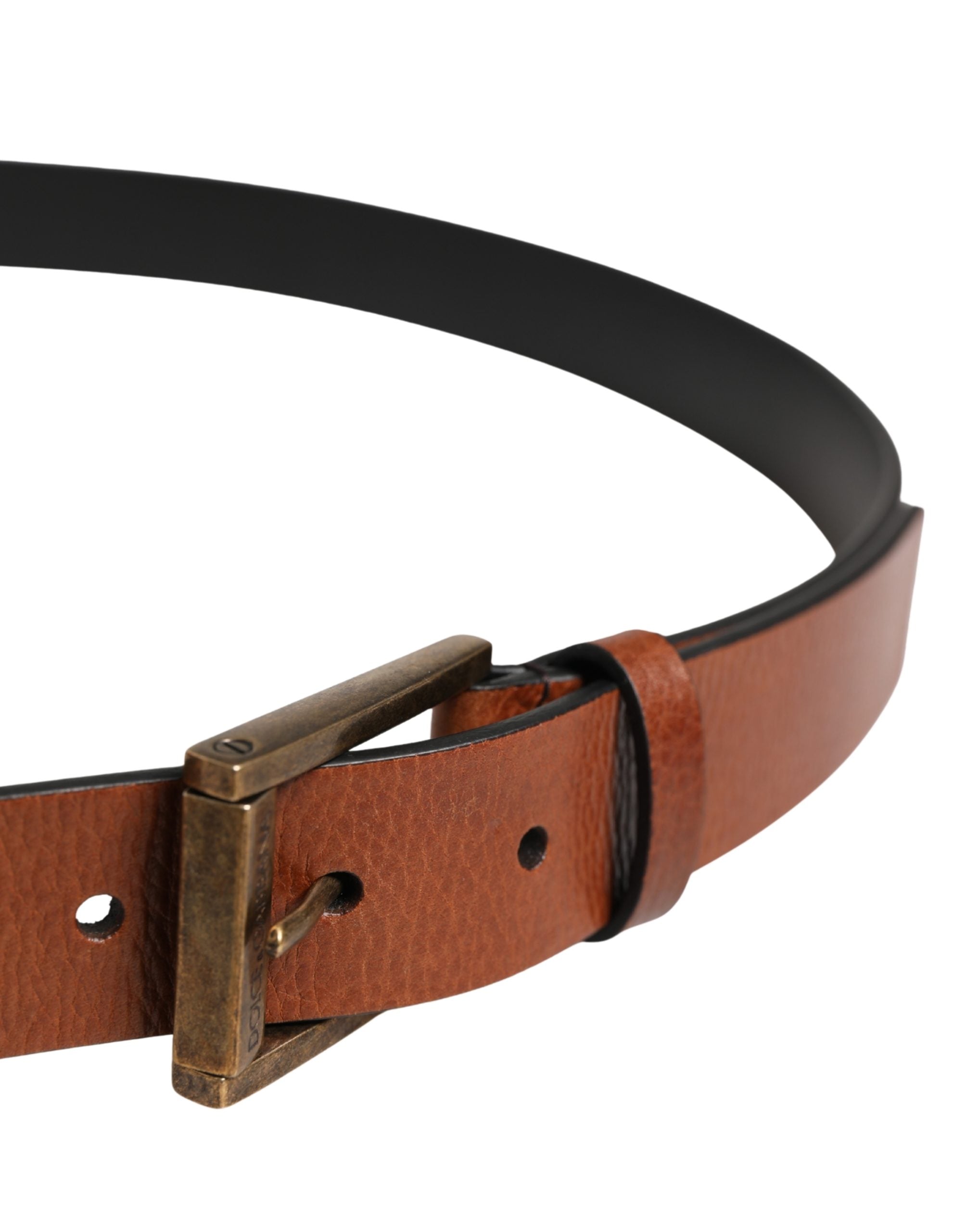 New Dolce & Gabbana Men Brown Leather Classic Metal Buckle Belt