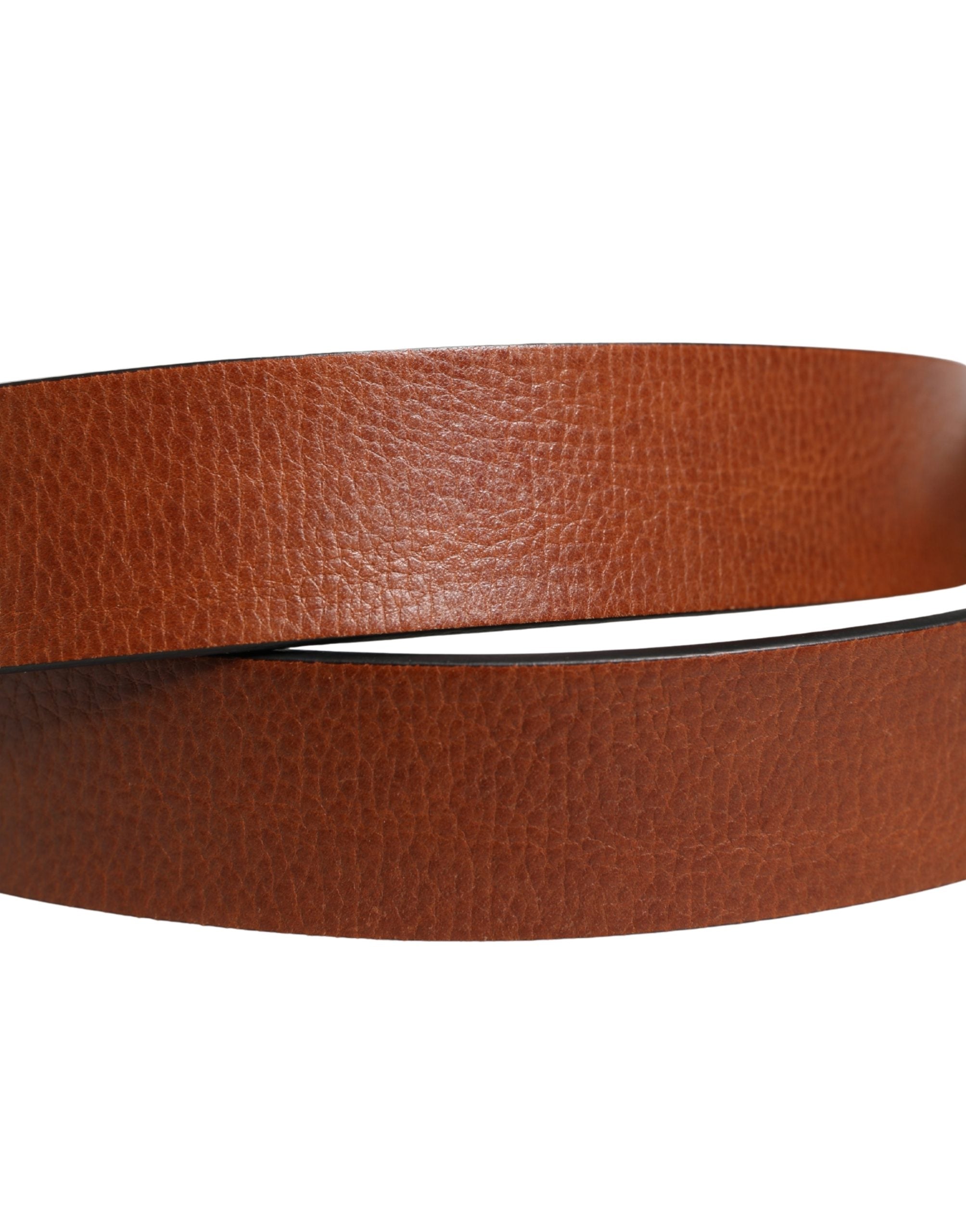 New Dolce & Gabbana Men Brown Leather Classic Metal Buckle Belt