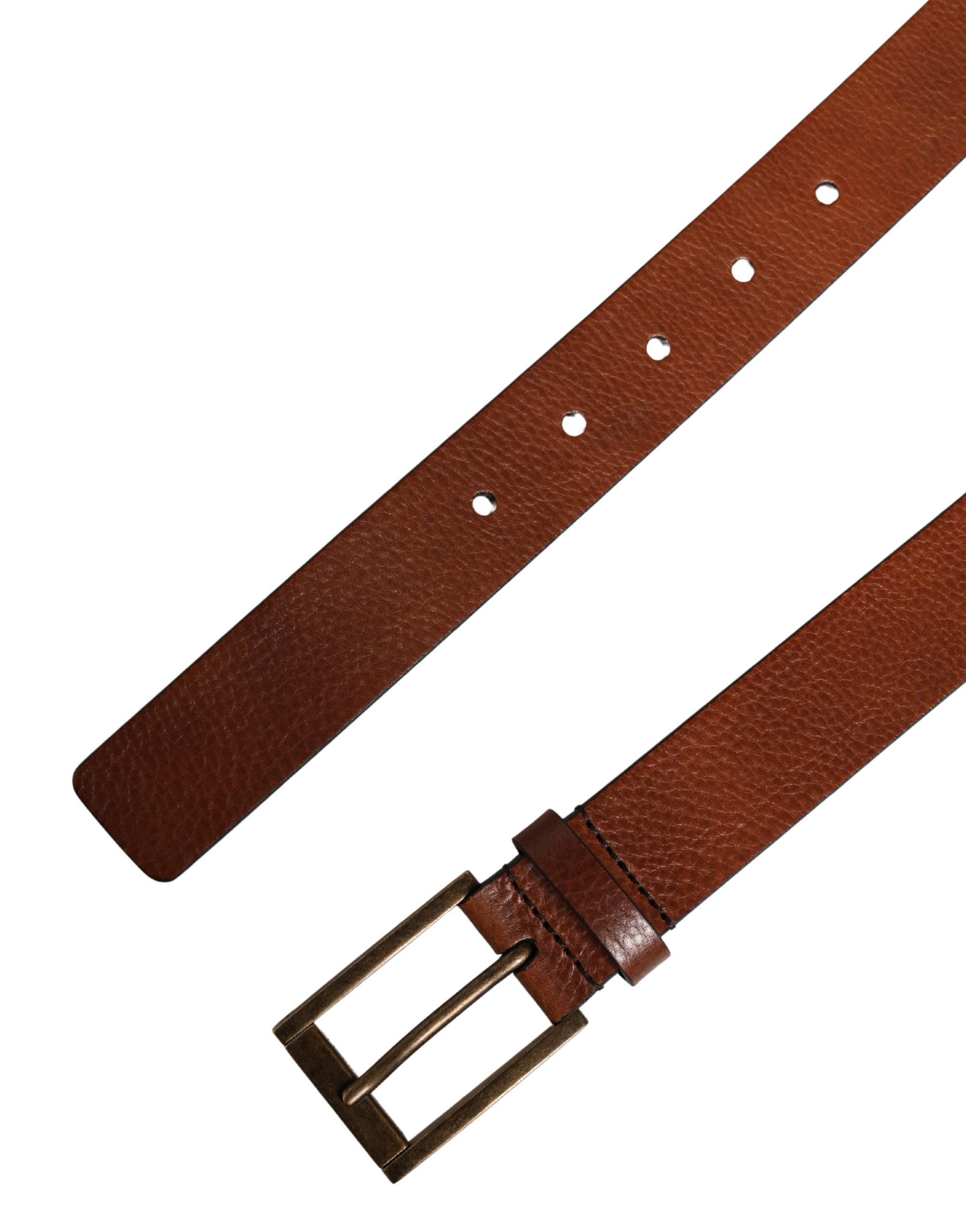 New Dolce & Gabbana Men Brown Leather Classic Metal Buckle Belt