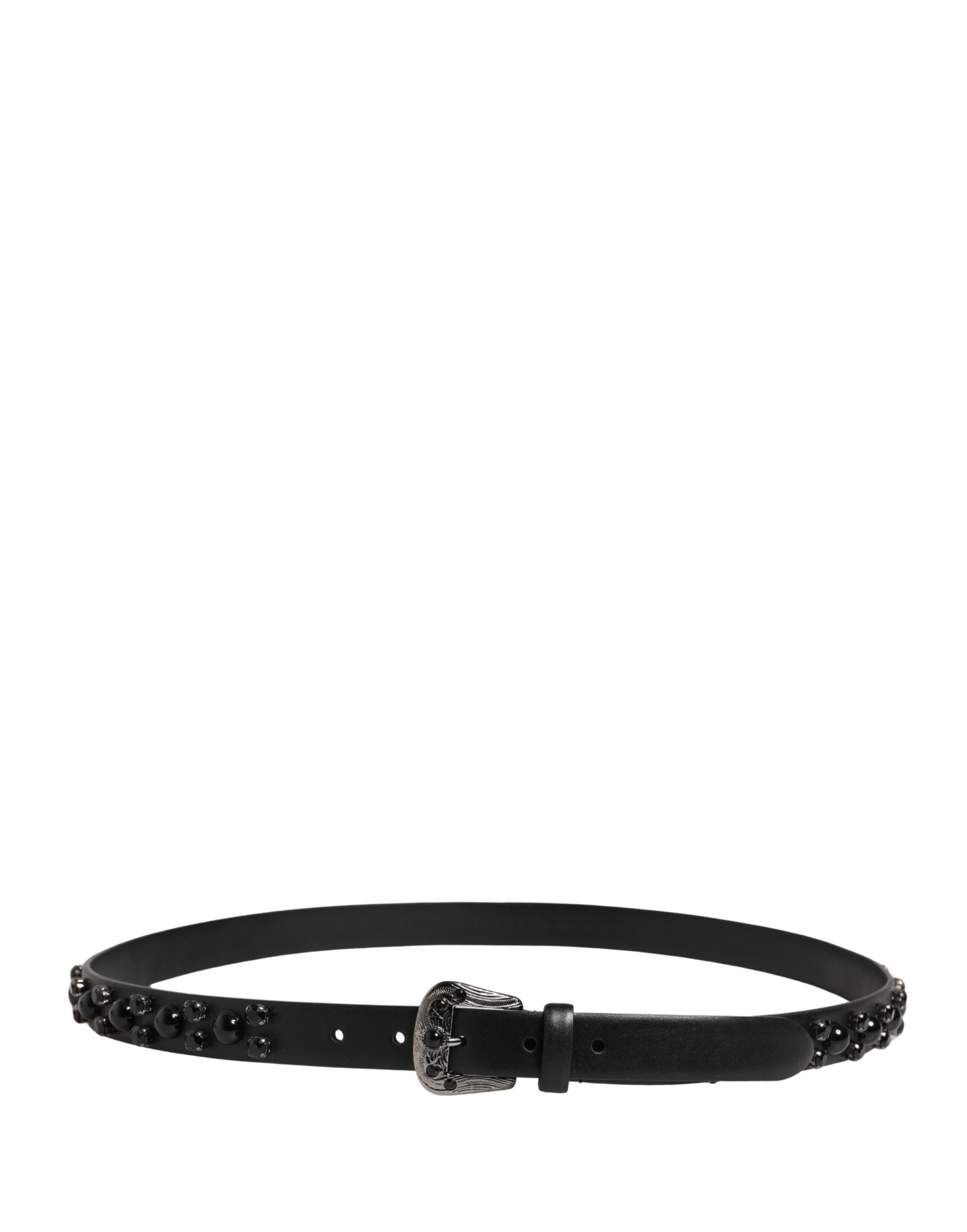 Dolce & Gabbana Men Black Embellished Metal Buckle Belt