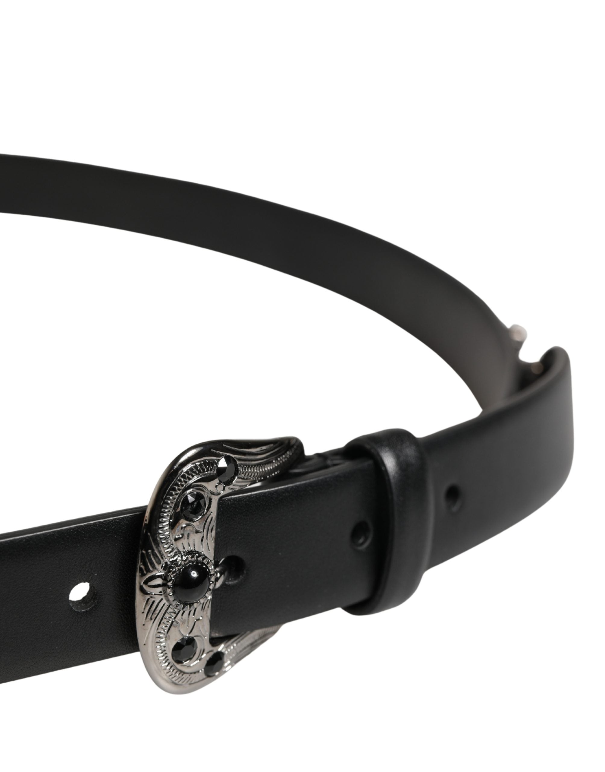Dolce & Gabbana Men Black Embellished Metal Buckle Belt