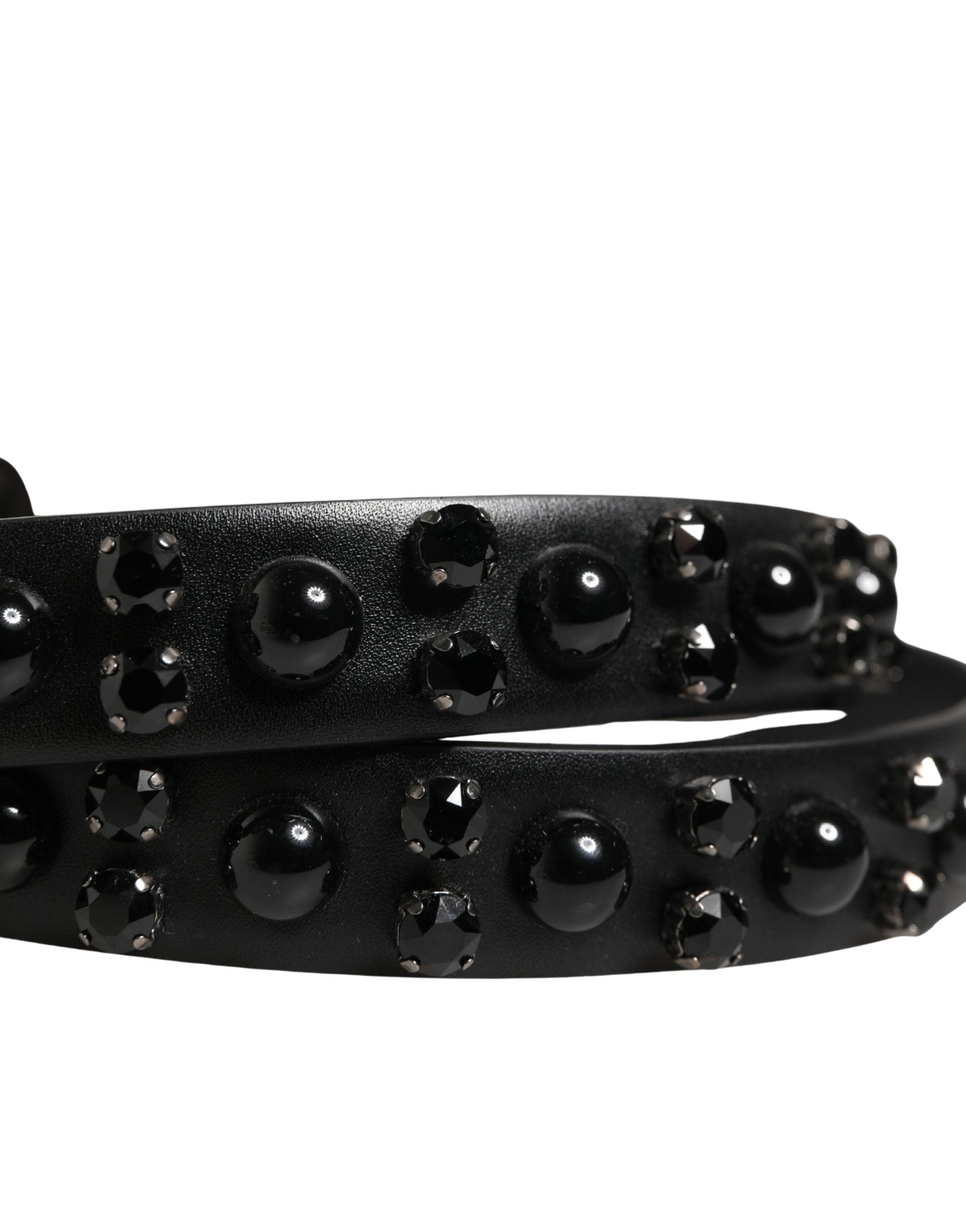 Dolce & Gabbana Men Black Embellished Metal Buckle Belt