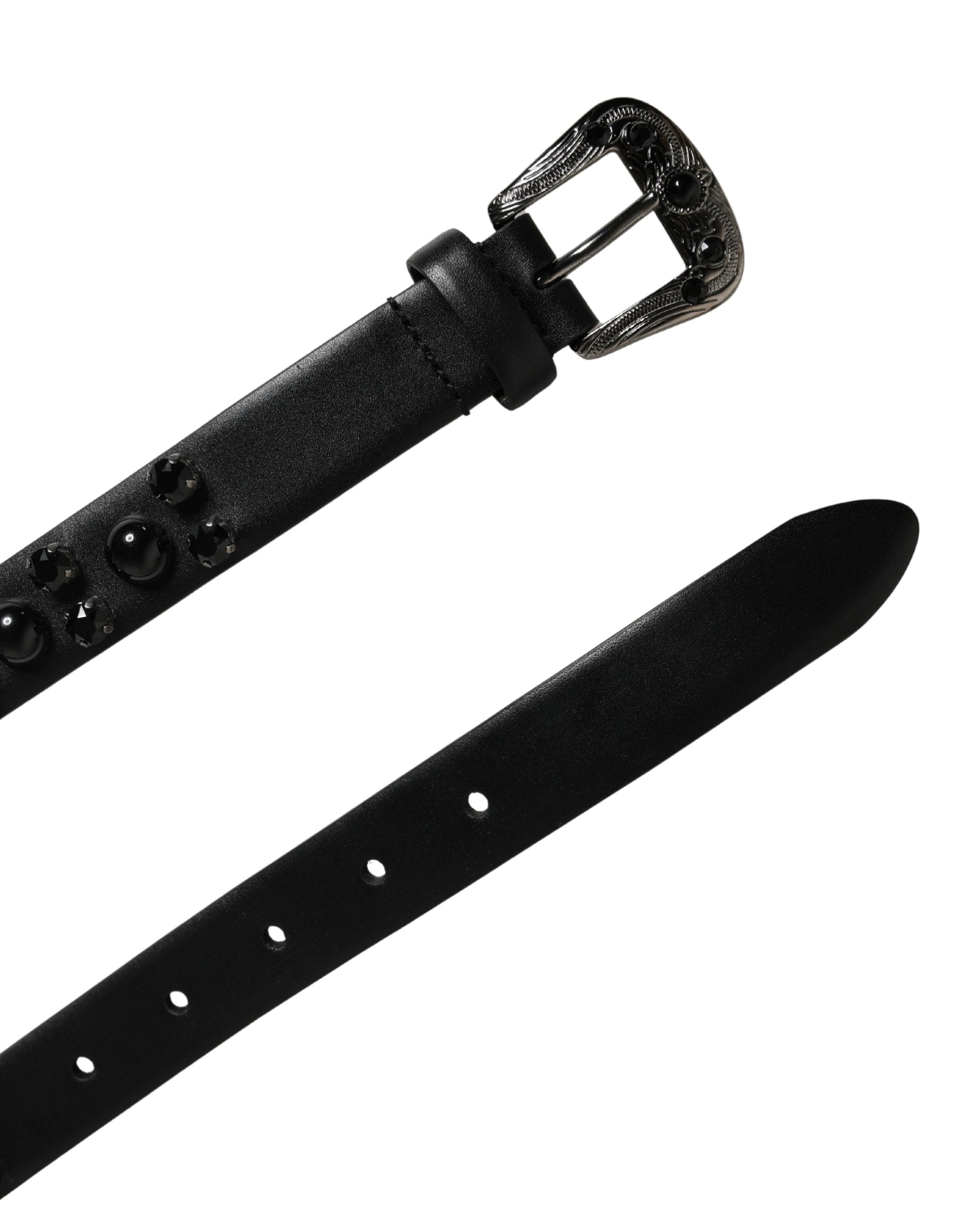 Dolce & Gabbana Men Black Embellished Metal Buckle Belt