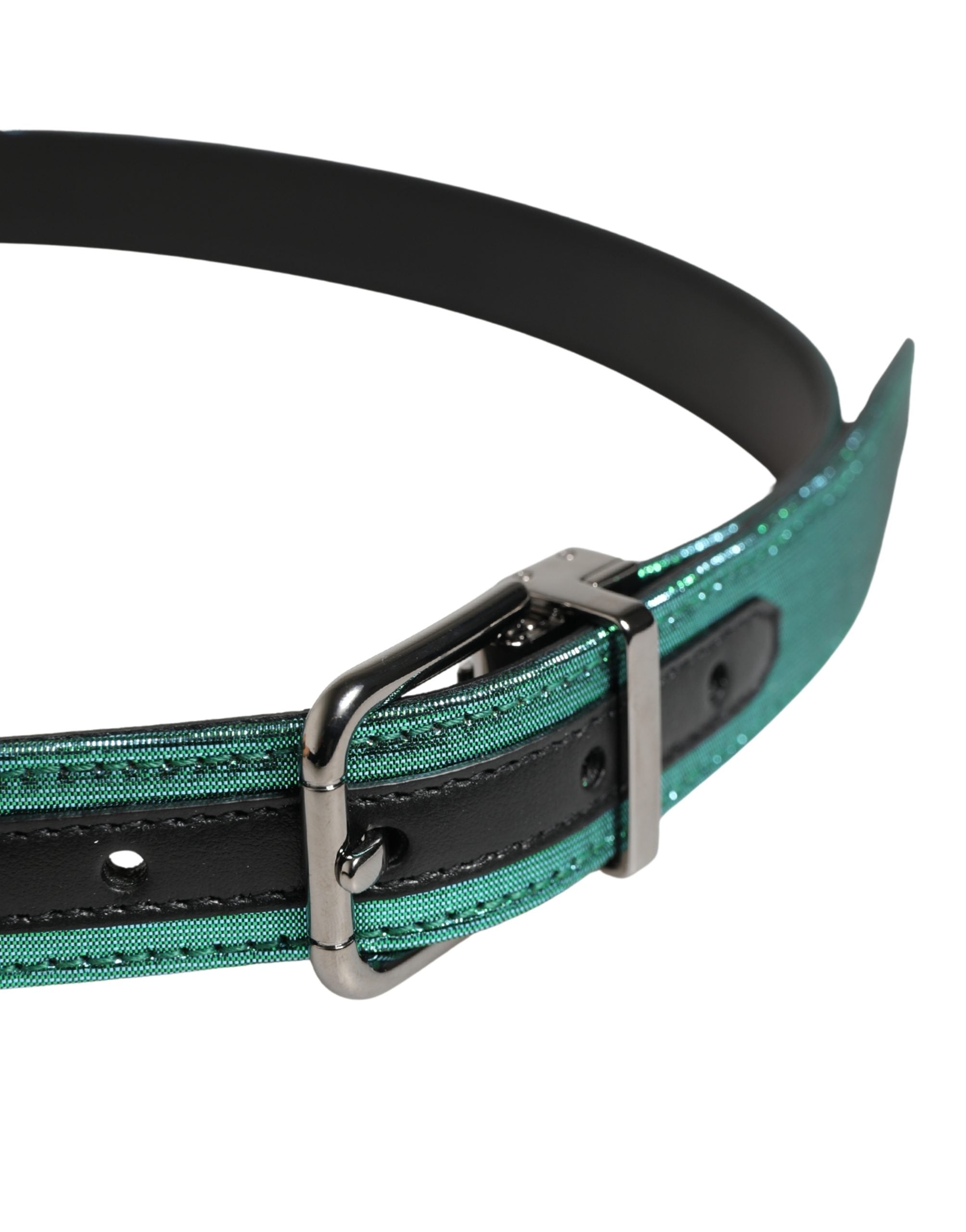 New Dolce & Gabbana Men Green Lurex Metal Buckle Belt