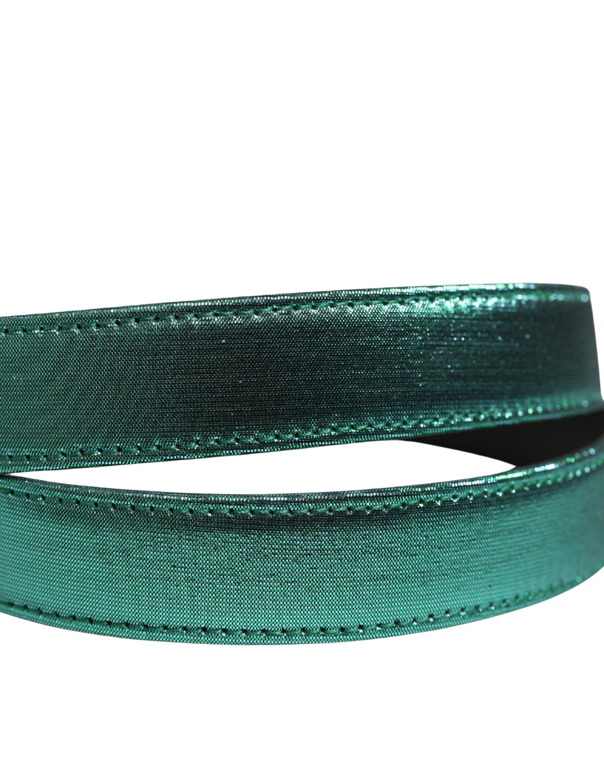 New Dolce & Gabbana Men Green Lurex Metal Buckle Belt