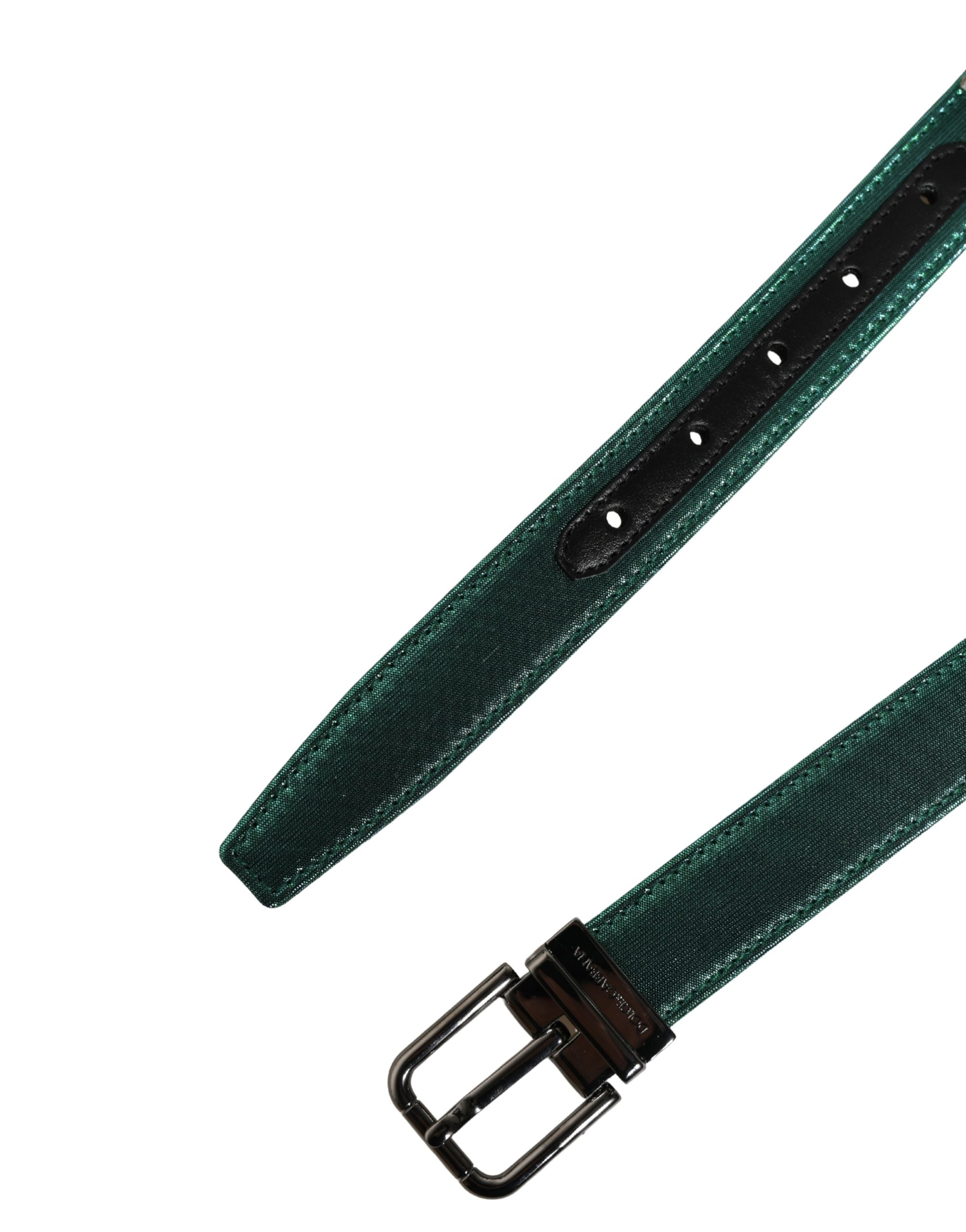 New Dolce & Gabbana Men Green Lurex Metal Buckle Belt