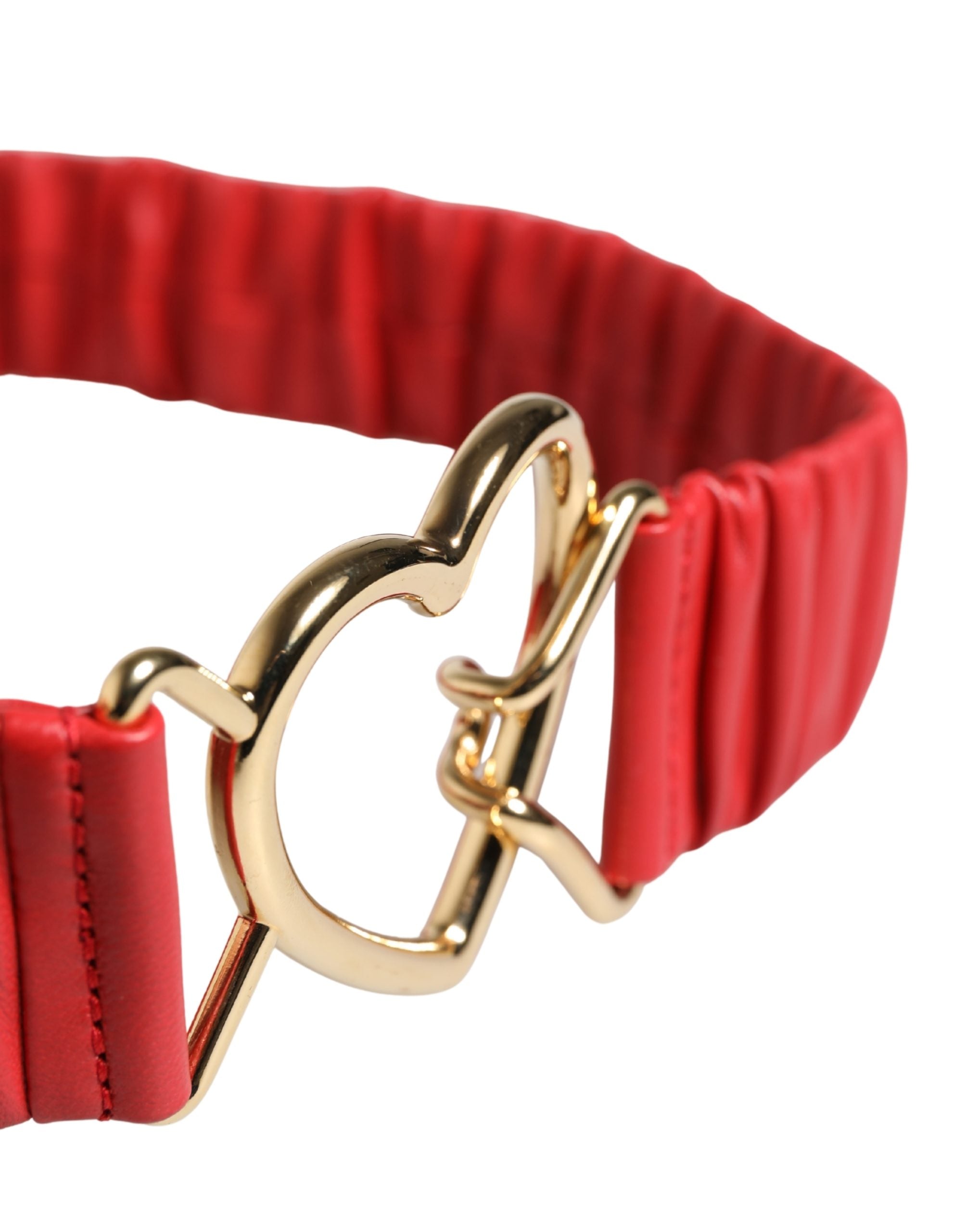Pre-Owned Dolce & Gabbana Red Leather Gold Heart Metal Buckle Belt