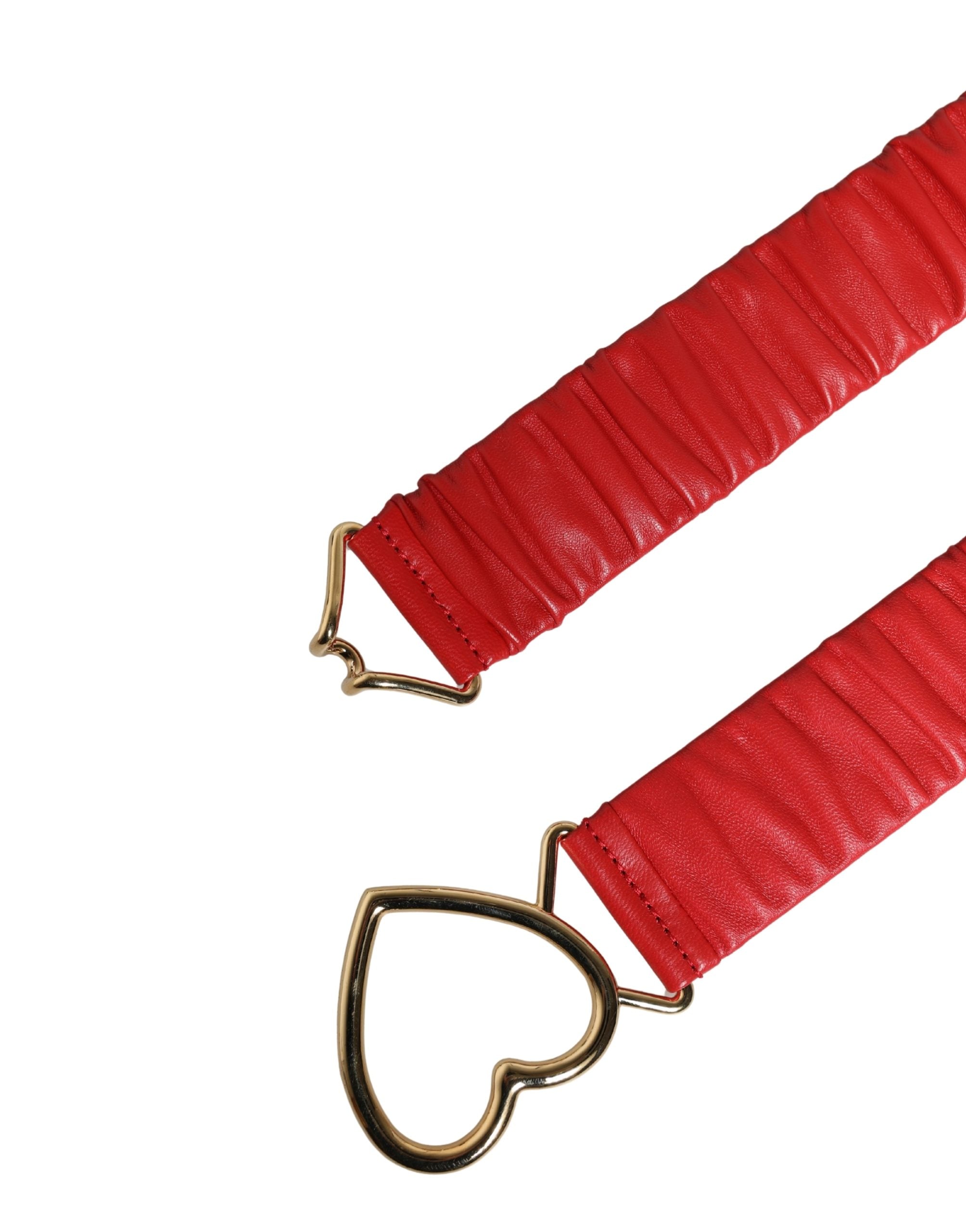 Pre-Owned Dolce & Gabbana Red Leather Gold Heart Metal Buckle Belt