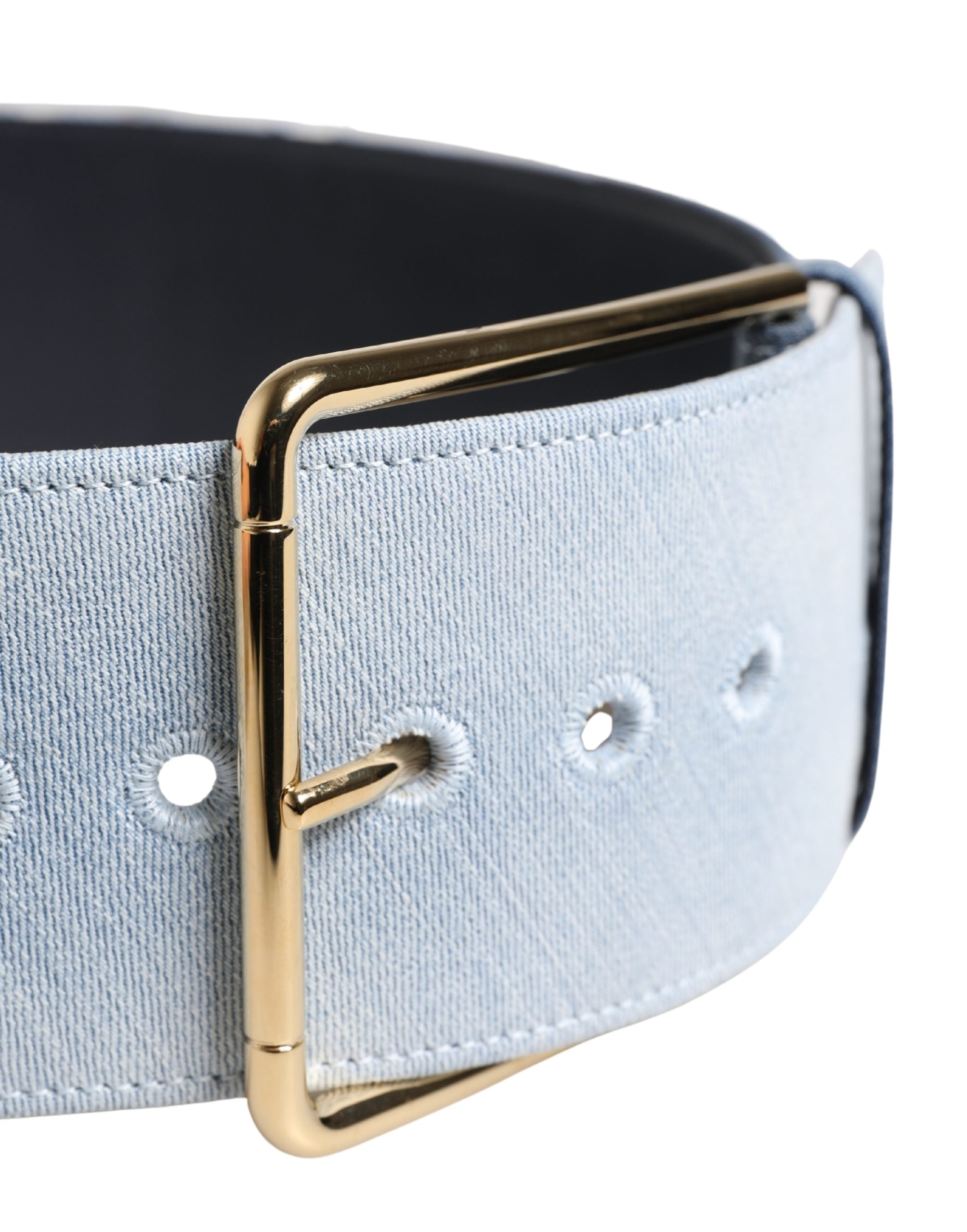 Dolce & Gabbana Blue Two Tone Denim Gold Metal Buckle Belt