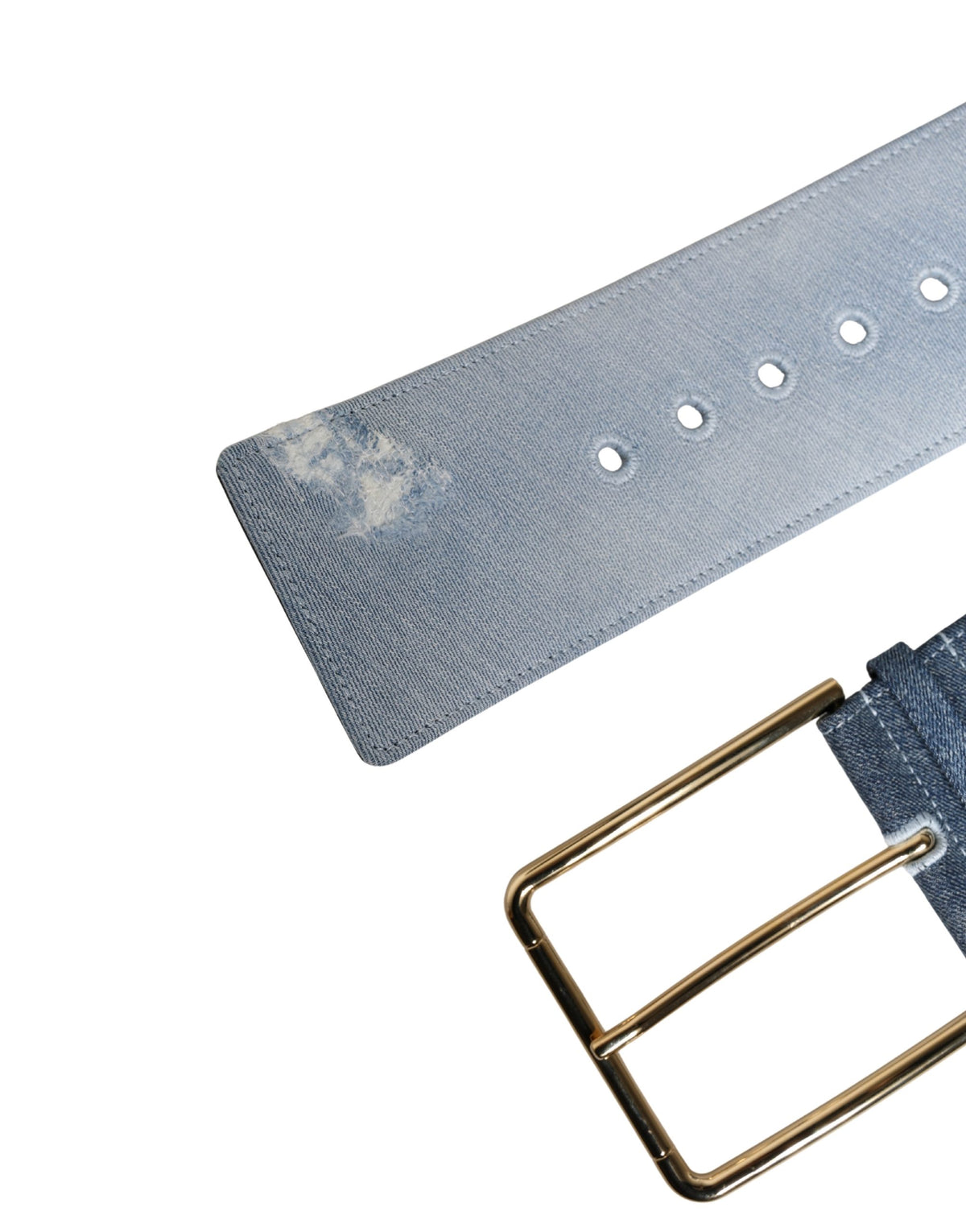 New Dolce & Gabbana Blue Two Tone Denim Gold Metal Buckle Belt