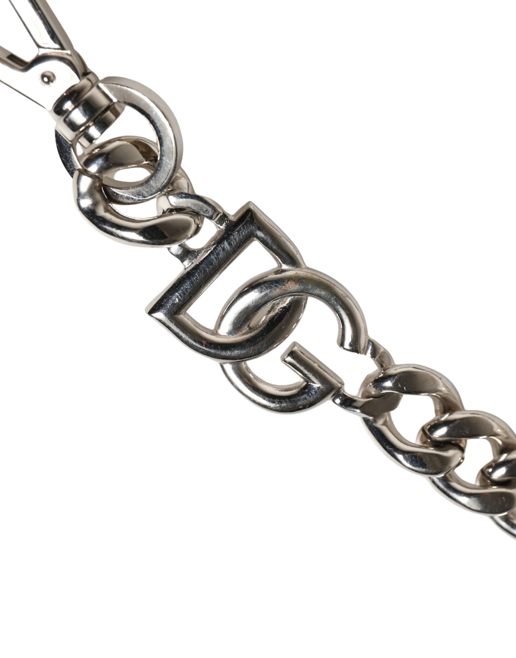 Dolce & Gabbana Black Leather Silver Chain Bag Accessory Shoulder Strap