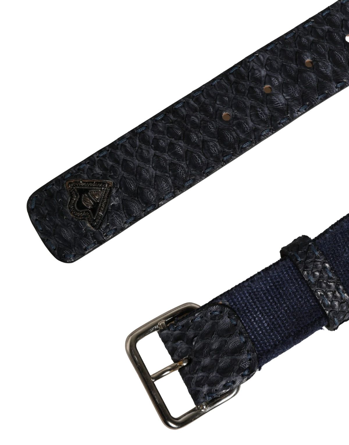 Ermanno Scervino Dark Blue Canvas Silver Metal Buckle Belt