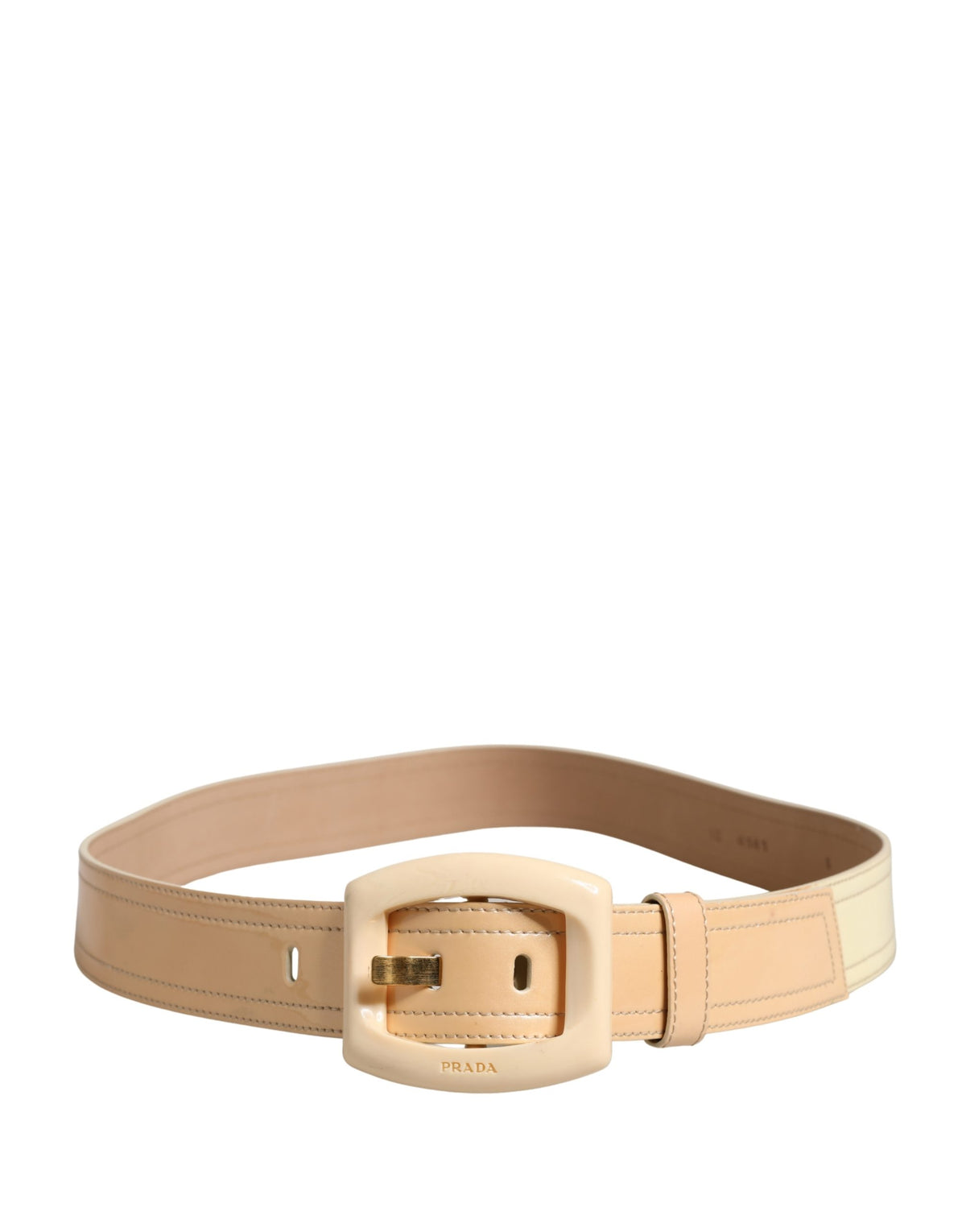 Prada Beige Leather Logo Wide Waist Women Square Buckle Belt