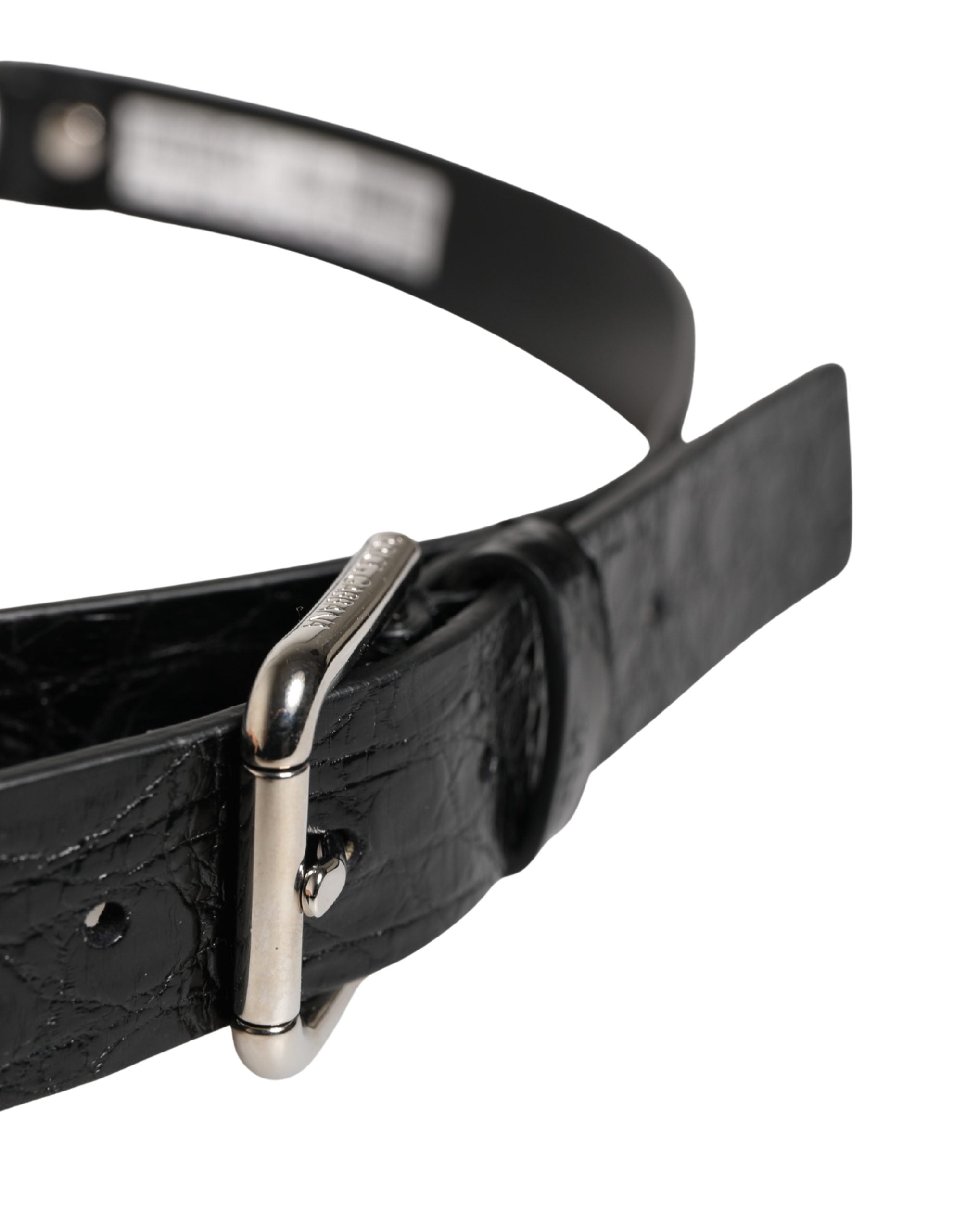 New Dolce & Gabbana Black Exotic Leather Silver Metal Buckle Belt