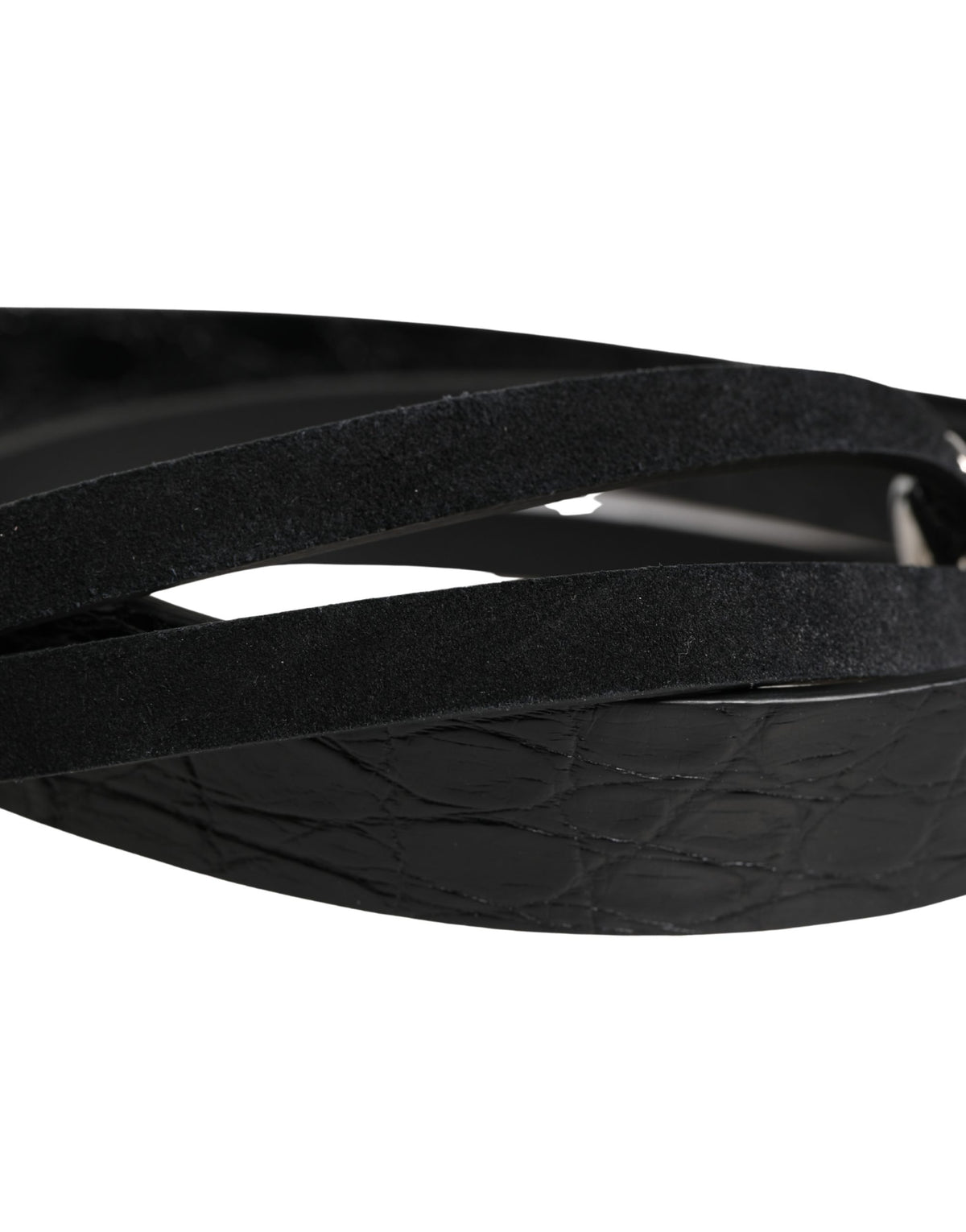 New Dolce & Gabbana Black Exotic Leather Silver Metal Buckle Belt