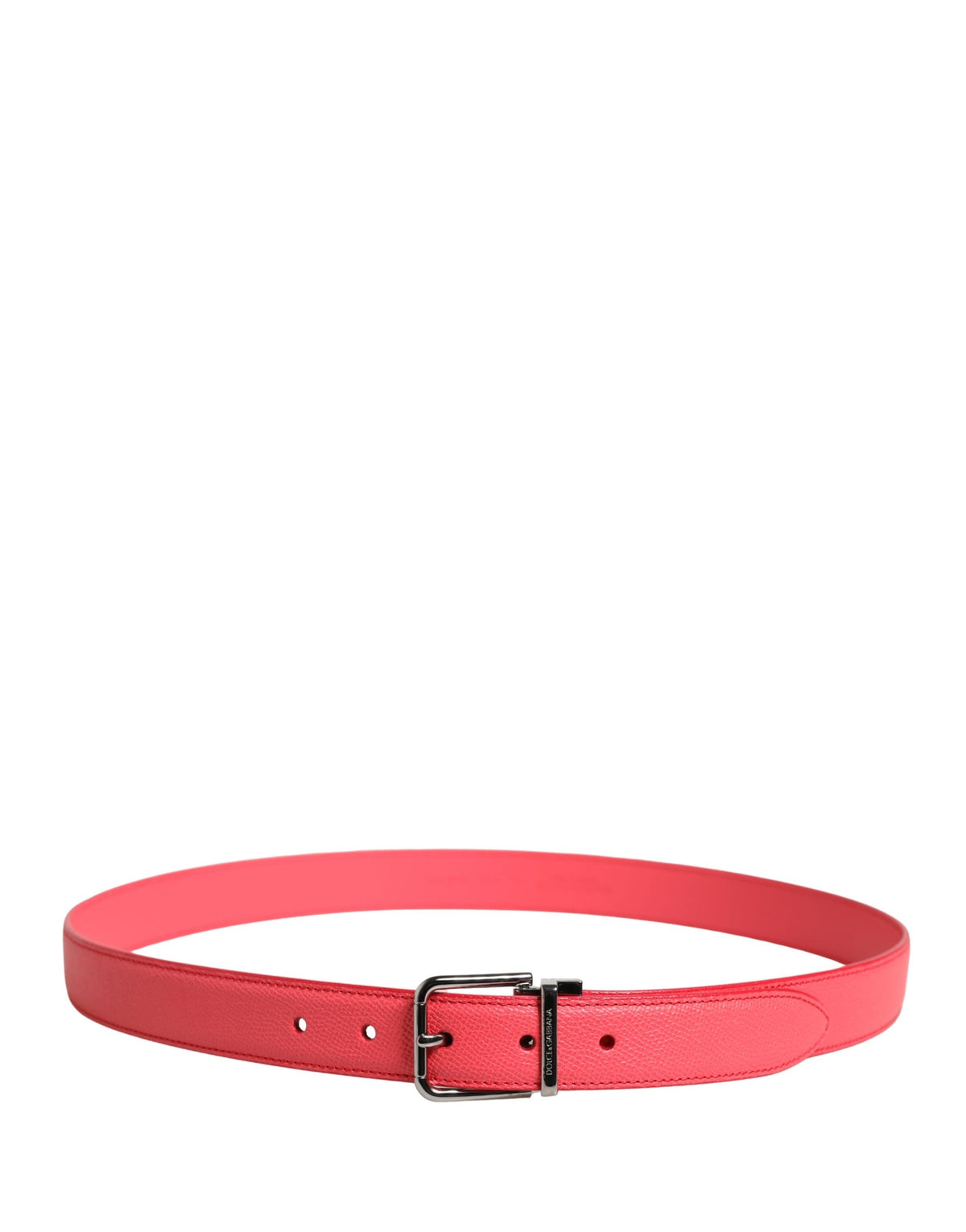 New Dolce & Gabbana Pink Calf Leather Silver Metal Buckle Belt