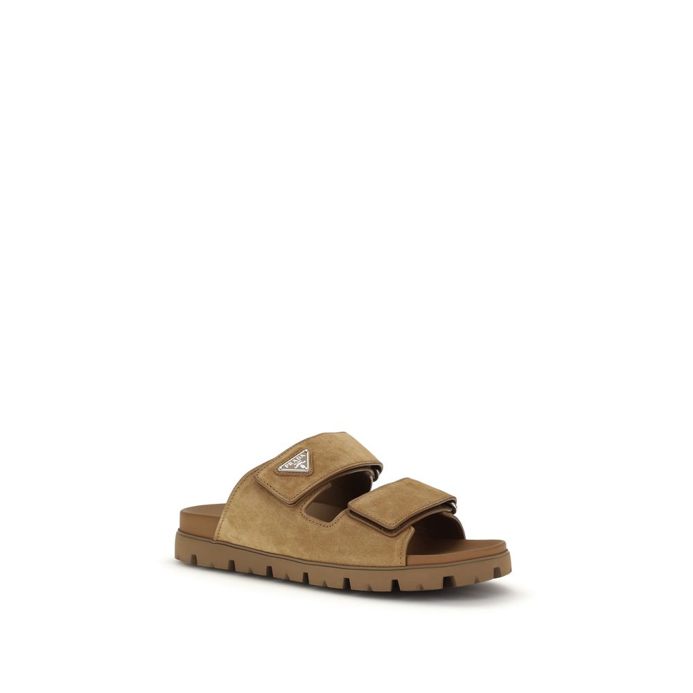 Prada Brown Leather Strap-On Sandals