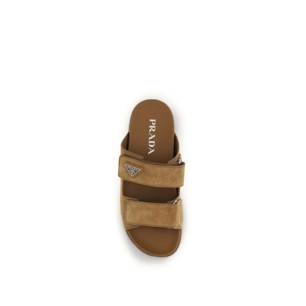 Prada Brown Leather Strap-On Sandals