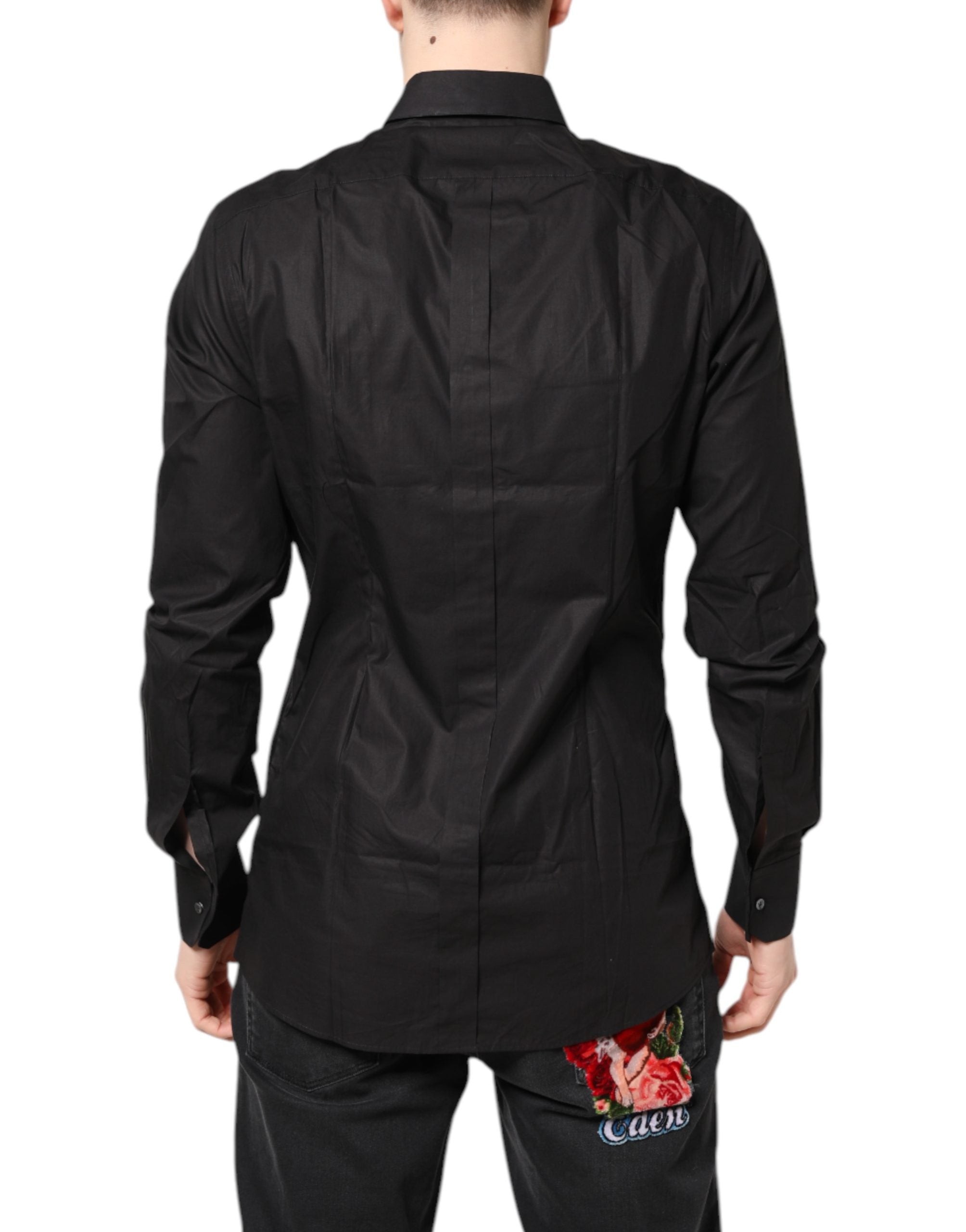 New Dolce & Gabbana Black GOLD Cotton Collared Formal Dress Shirt